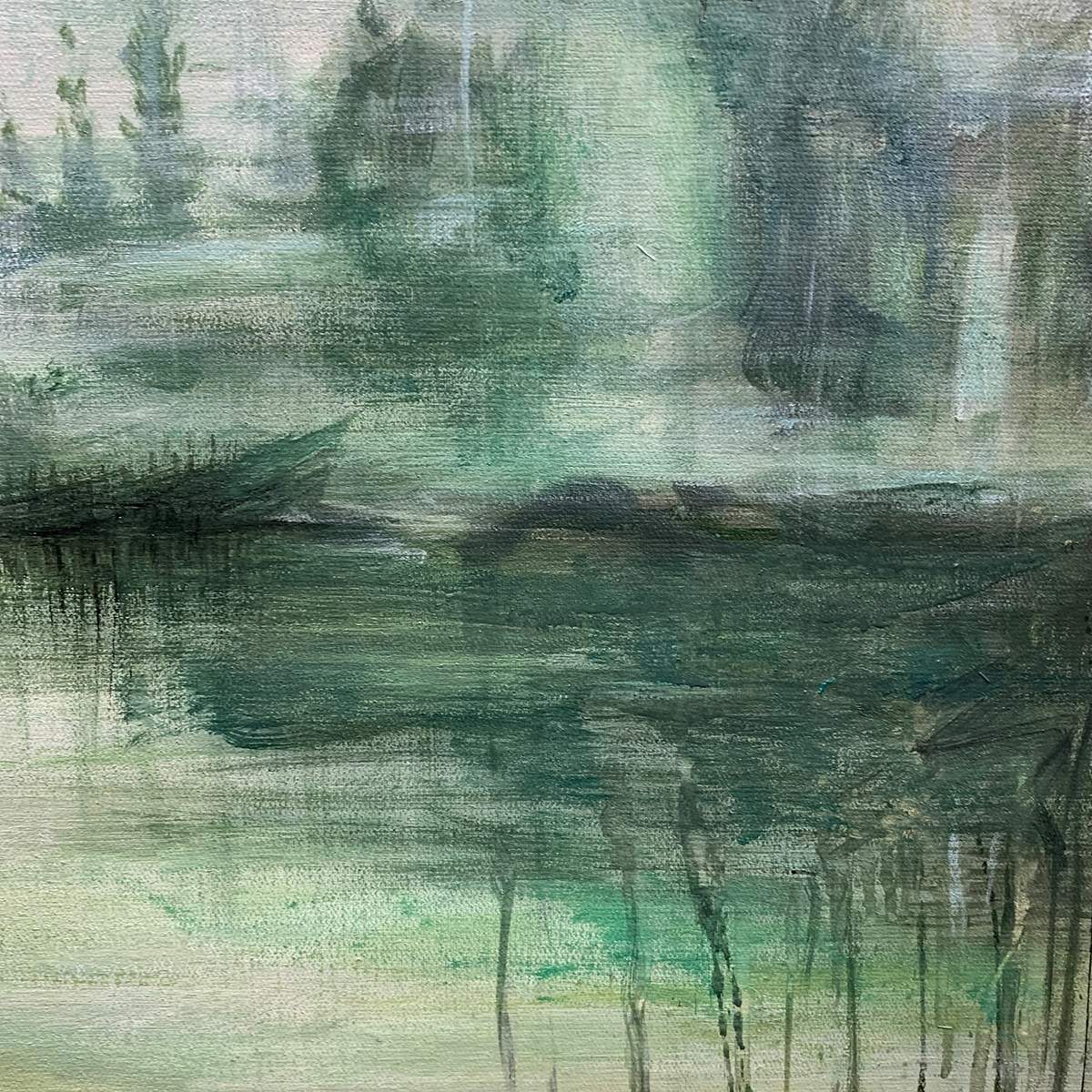 EMERALD MIST: Textured Abstract Forest Landscape Oil Painting - Image 3