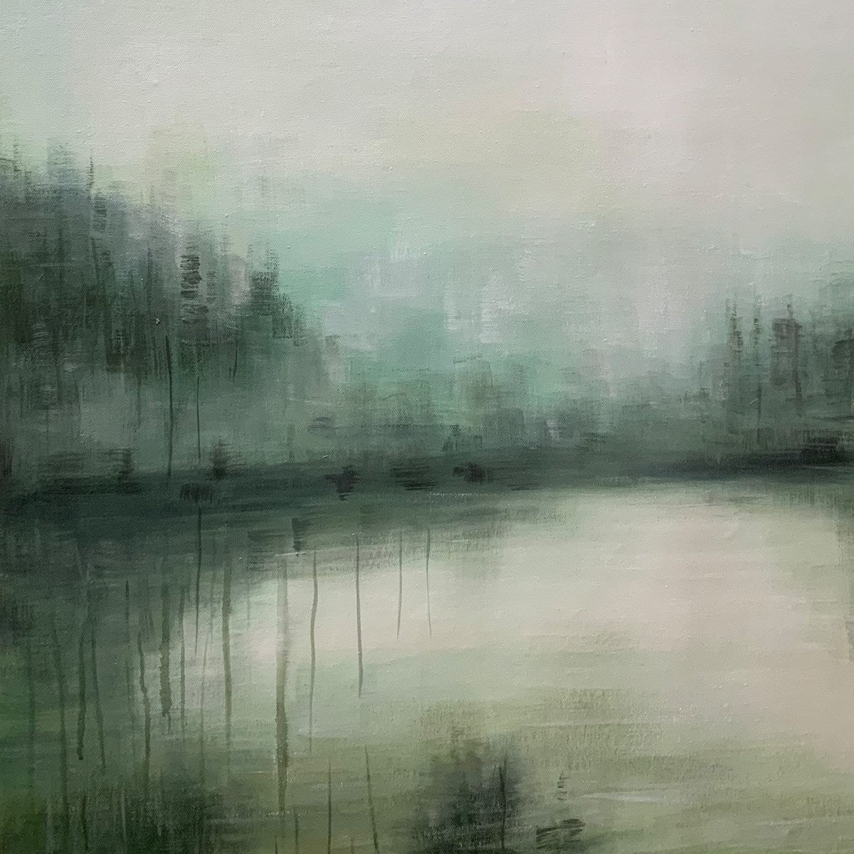 EMERALD MIST: Textured Abstract Forest Landscape Oil Painting - Image 5