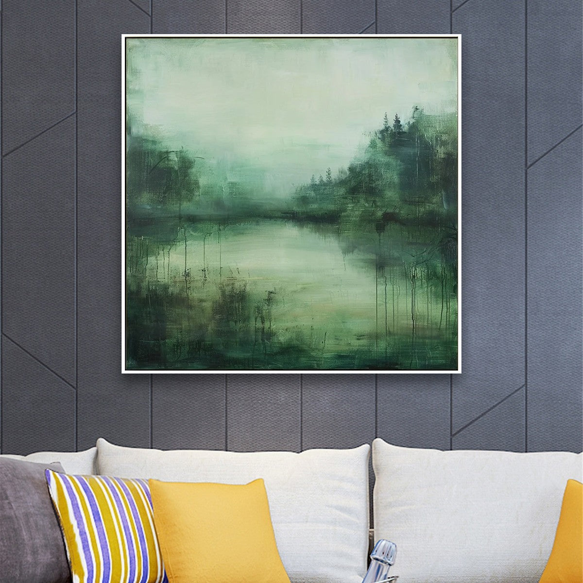 EMERALD MIST: Textured Abstract Forest Landscape Oil Painting - Image 2