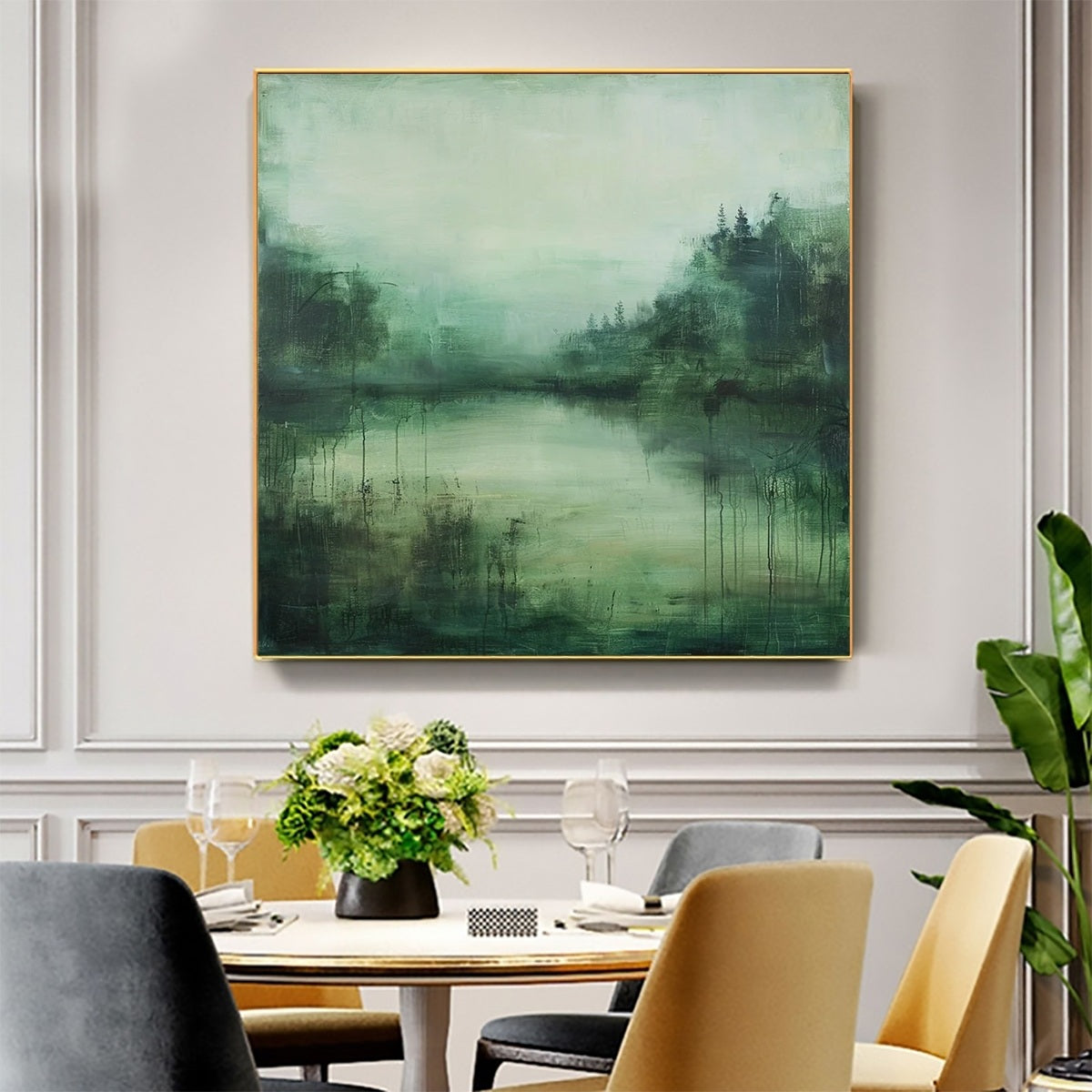 EMERALD MIST: Textured Abstract Forest Landscape Oil Painting - Image 6