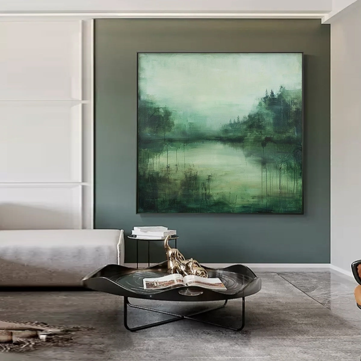 EMERALD MIST: Textured Abstract Forest Landscape Oil Painting - Image 7