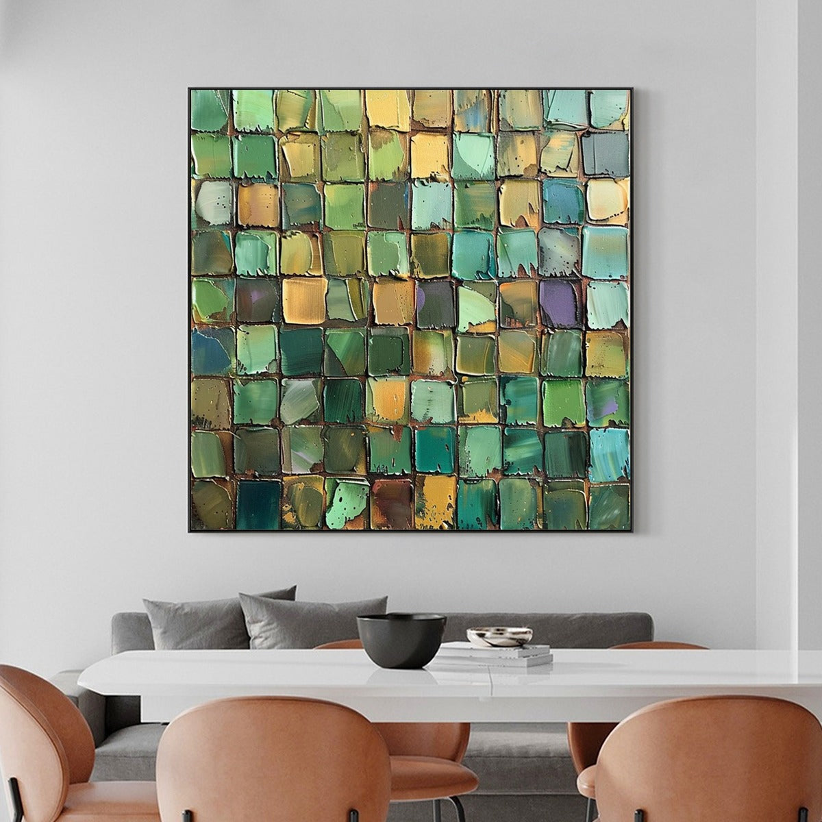 EMERALD MOSAIC: Textured Abstract Green and Gold Oil Painting - Image 8