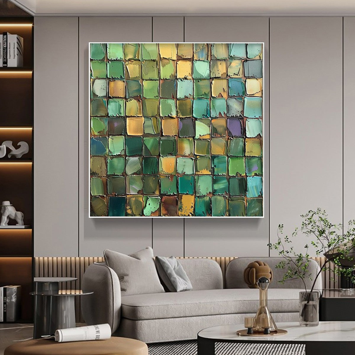 EMERALD MOSAIC: Textured Abstract Green and Gold Oil Painting - Image 6
