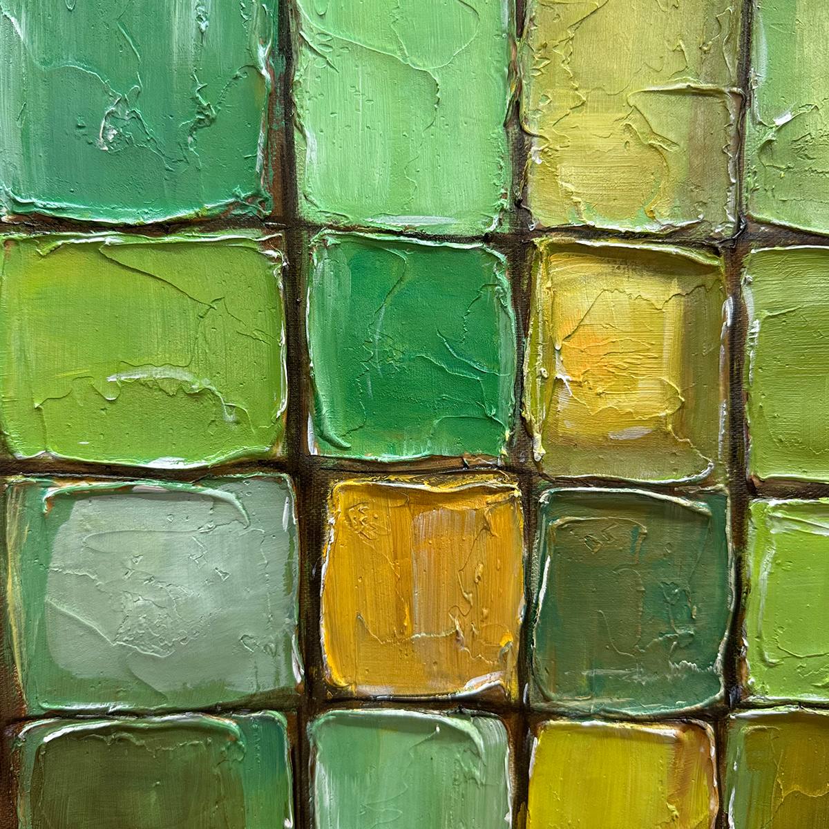 EMERALD MOSAIC: Textured Abstract Green and Gold Oil Painting - Image 7