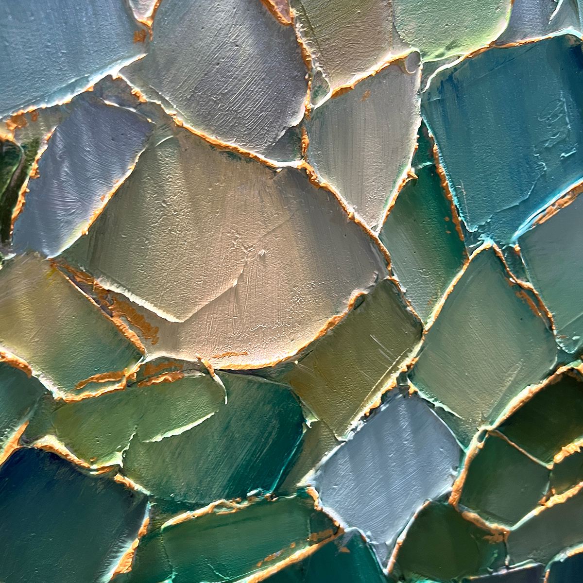 EMERALD MOSAIC: Textured Abstract Landscape Oil Painting - Image 3