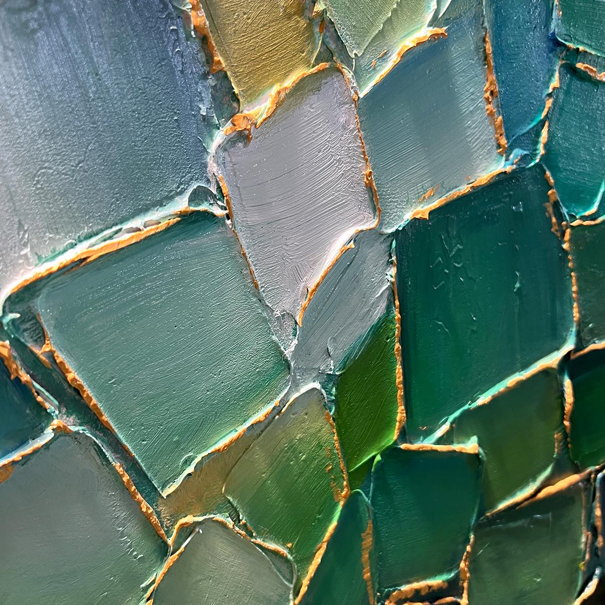 EMERALD MOSAIC: Textured Abstract Landscape Oil Painting - Image 5