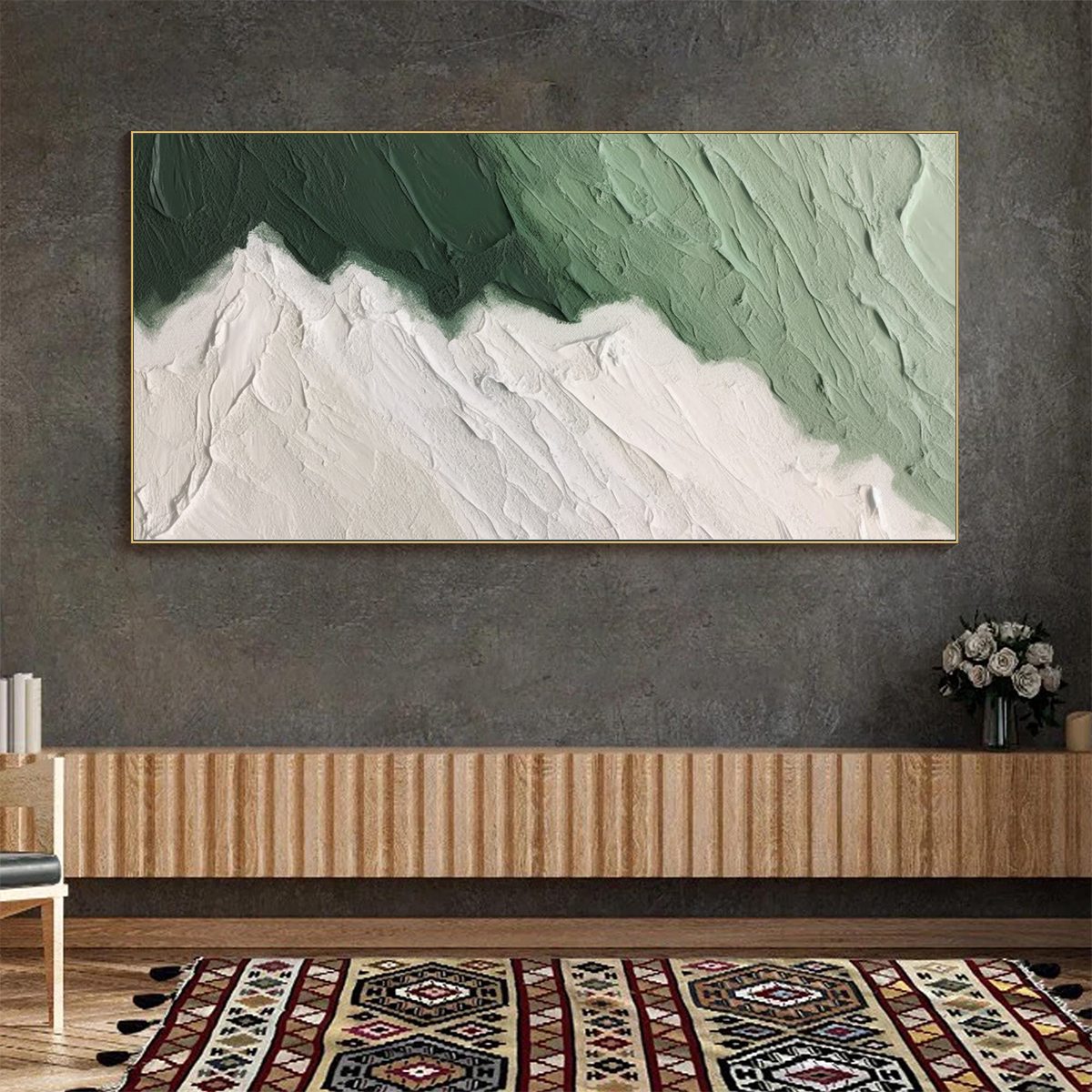 EMERALD PEAKS: Textured Abstract Landscape Oil Painting - Image 7