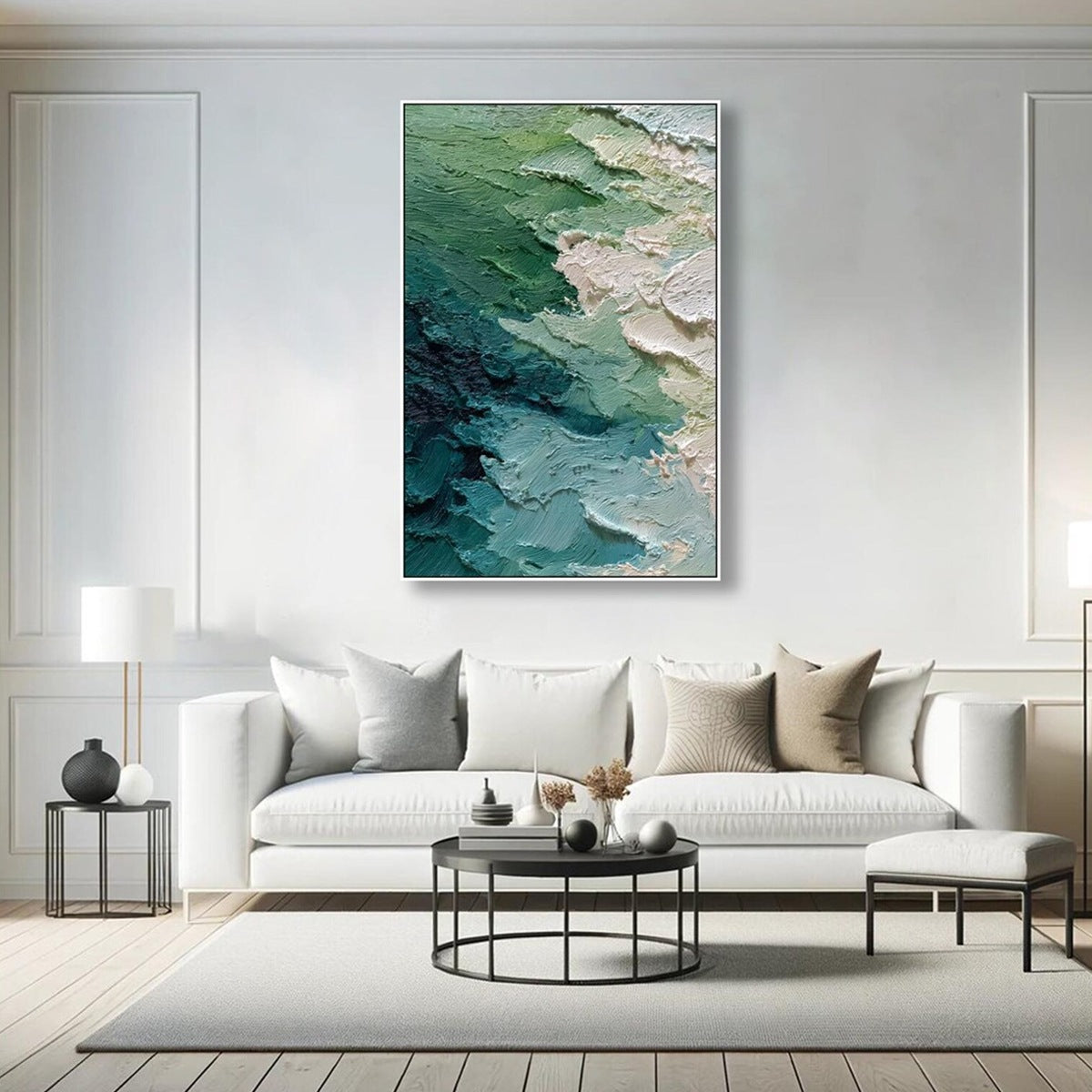 EMERALD TIDE: Textured Wabi Sabi Abstract Painting - Image 4