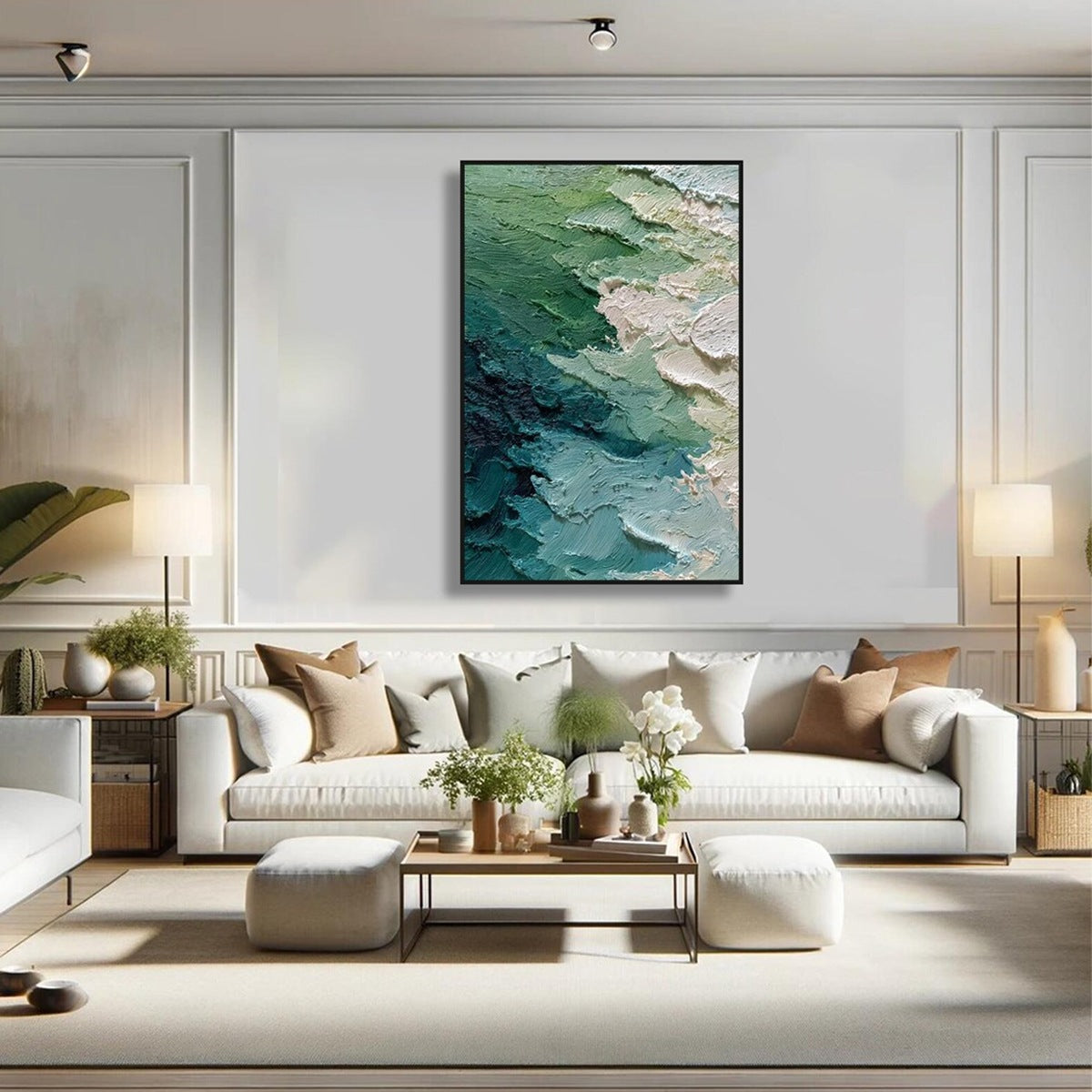 EMERALD TIDE: Textured Wabi Sabi Abstract Painting - Image 6