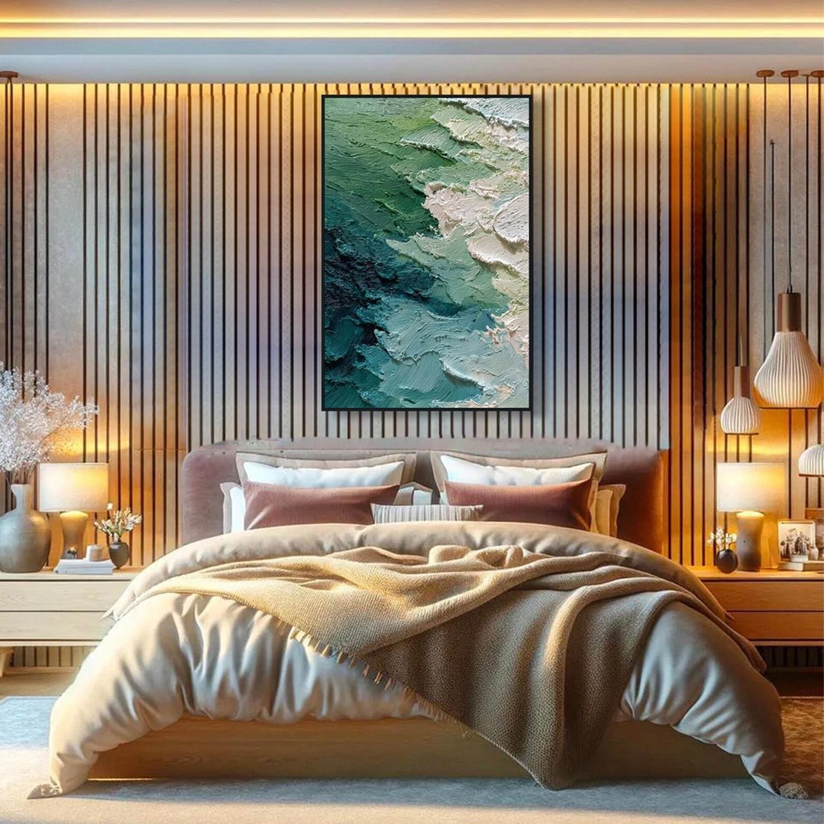 EMERALD TIDE: Textured Wabi Sabi Abstract Painting - Image 7