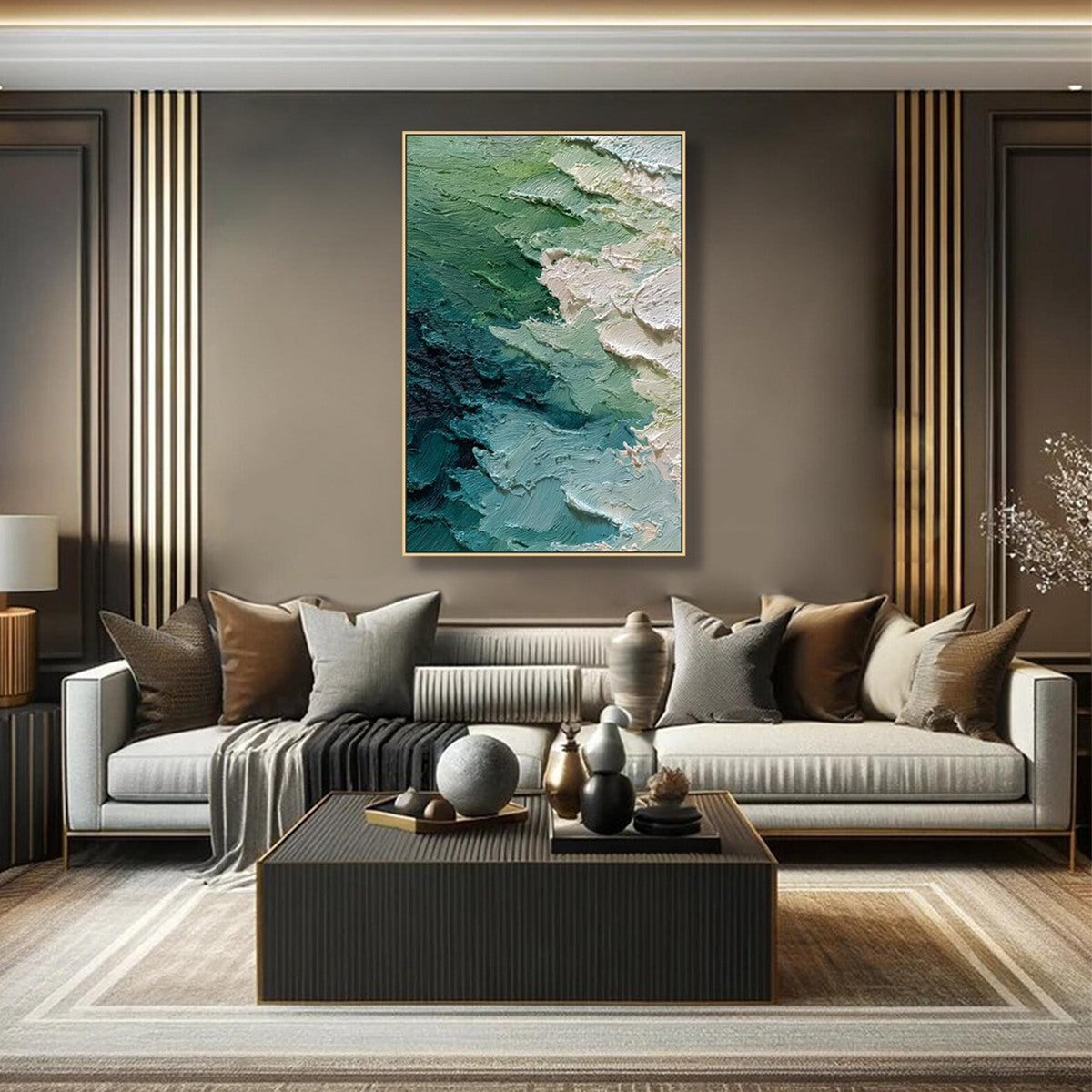 EMERALD TIDE: Textured Wabi Sabi Abstract Painting - Image 8