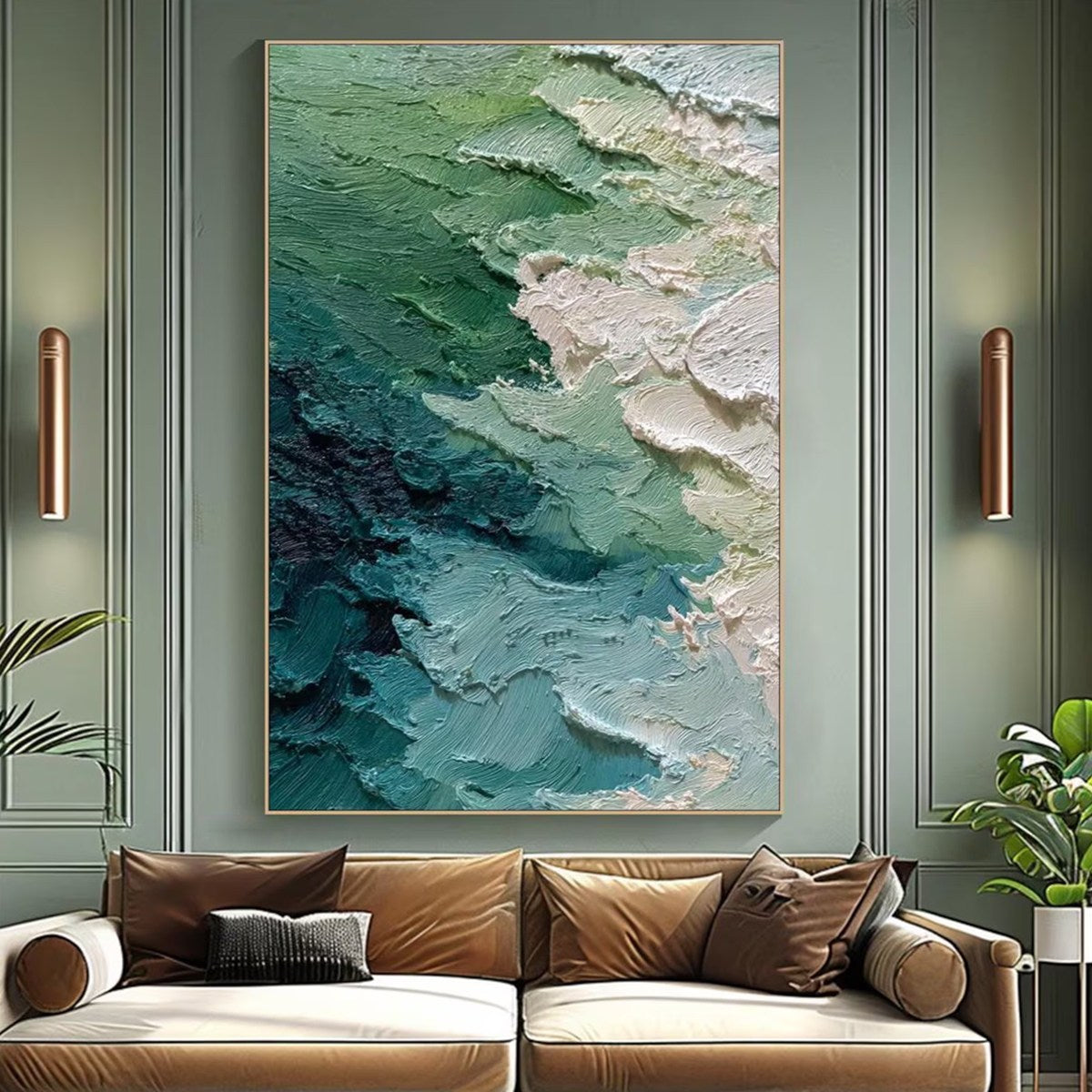 EMERALD TIDE: Textured Wabi Sabi Abstract Painting - Image 2