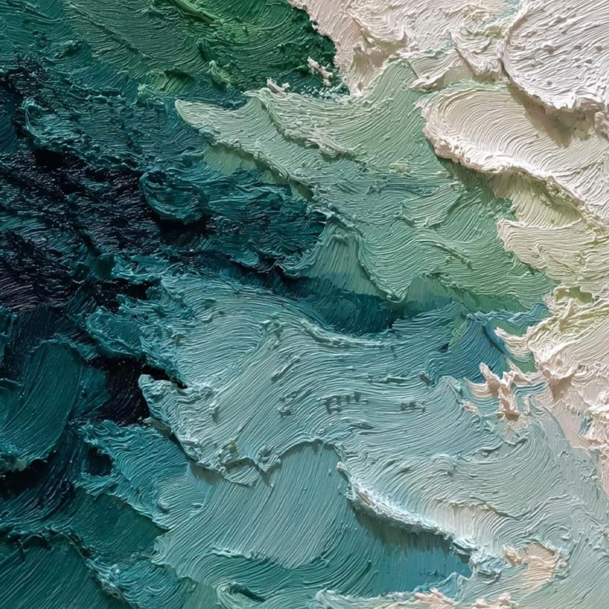 EMERALD TIDE: Textured Wabi Sabi Abstract Painting - Image 5