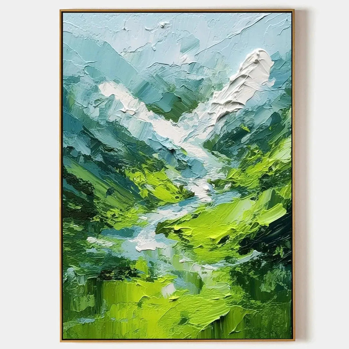 EMERALD VALLEY: Textured Green Abstract Mountain Landscape Painting