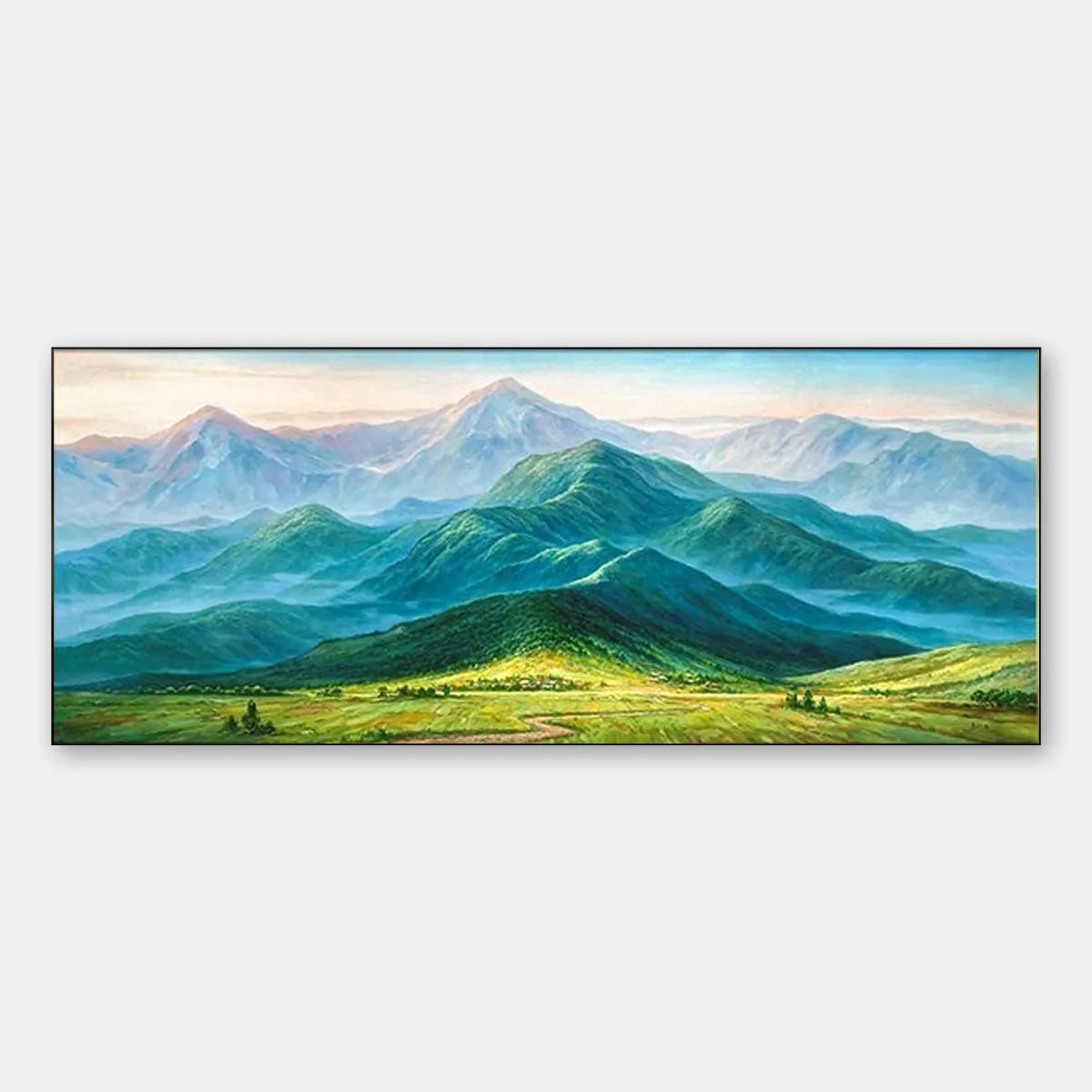 EMERALD VALLEY VISTA: Panoramic Mountain Landscape Oil Painting