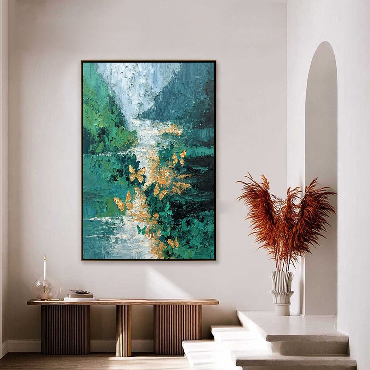 EMERGENCE: Textured Impasto River Painting with Golden Butterflies - Image 4