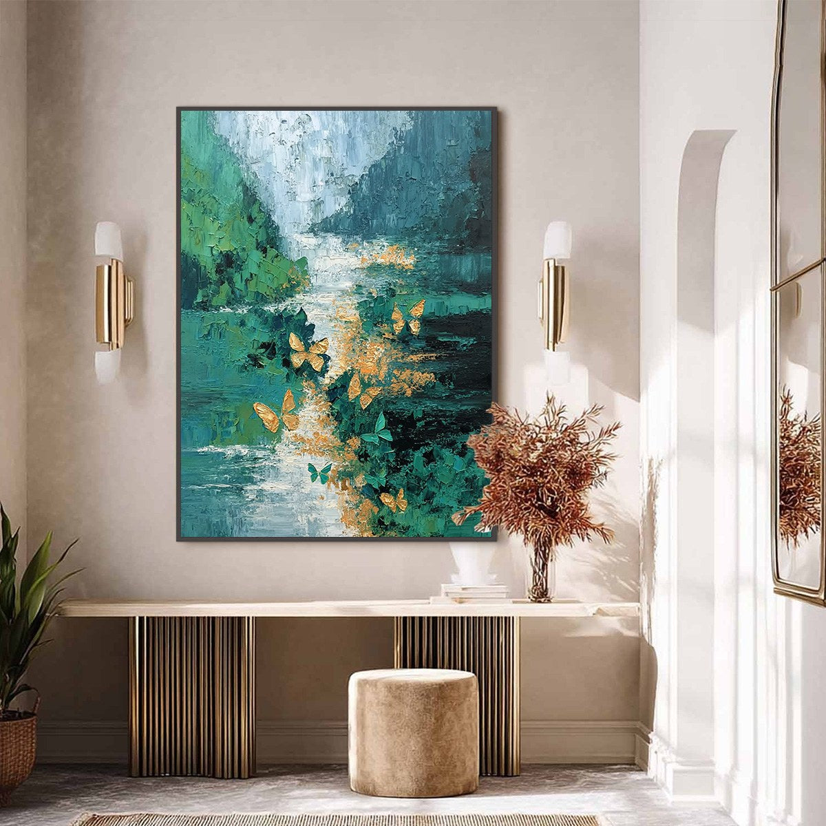 EMERGENCE: Textured Impasto River Painting with Golden Butterflies - Image 6