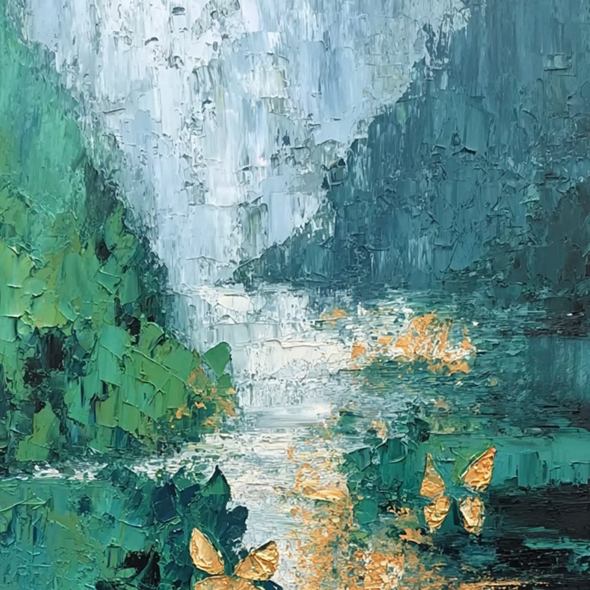 EMERGENCE: Textured Impasto River Painting with Golden Butterflies - Image 5
