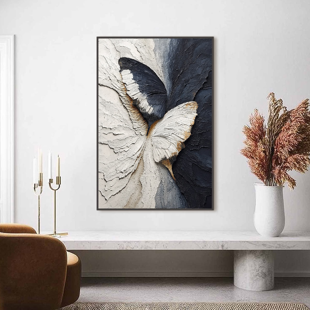 EMERGENCE: Textured Wabi Sabi Butterfly Impasto Wall Art - Image 2
