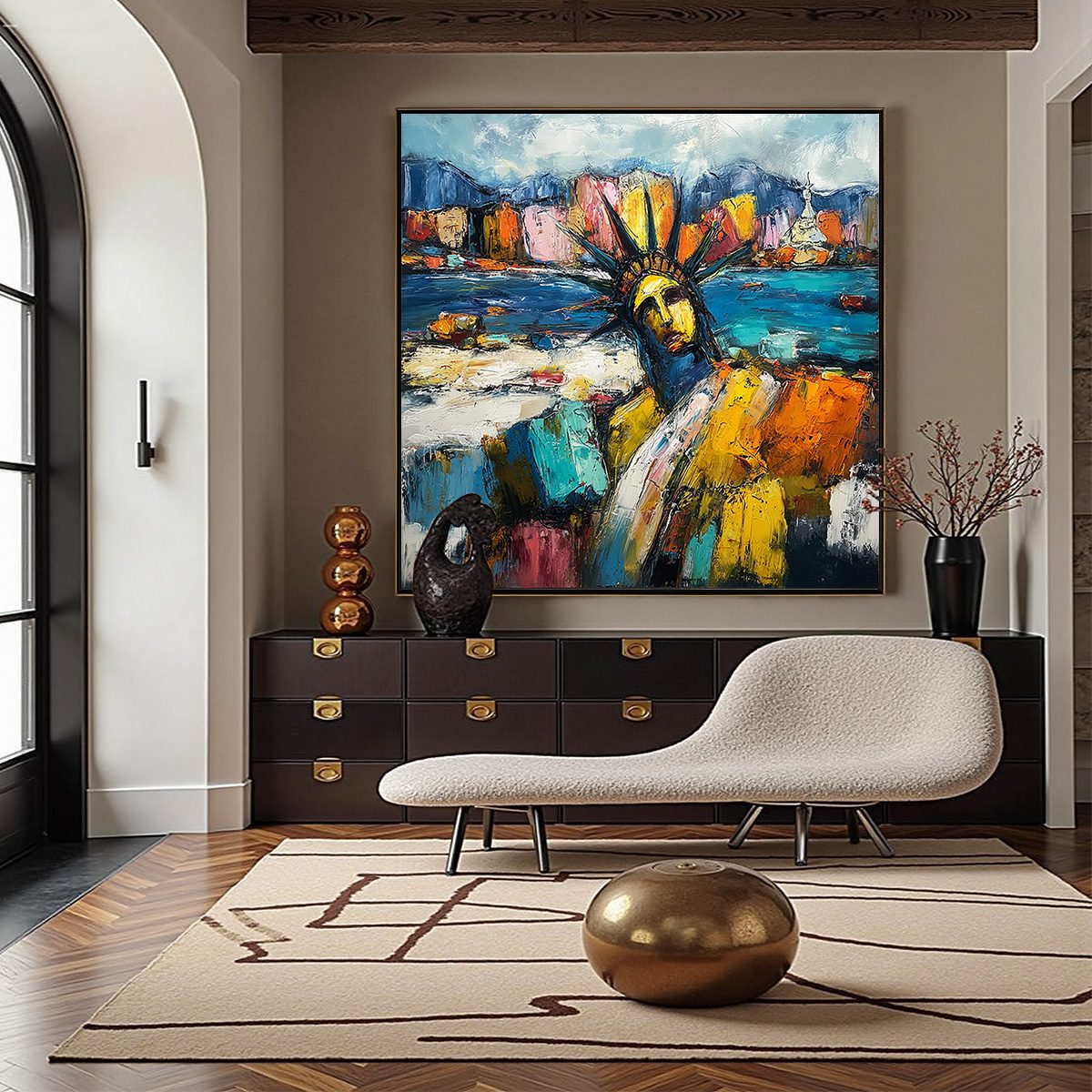 EMPIRE VIBRATIONS: Textured Abstract Statue of Liberty Cityscape Painting - Image 4