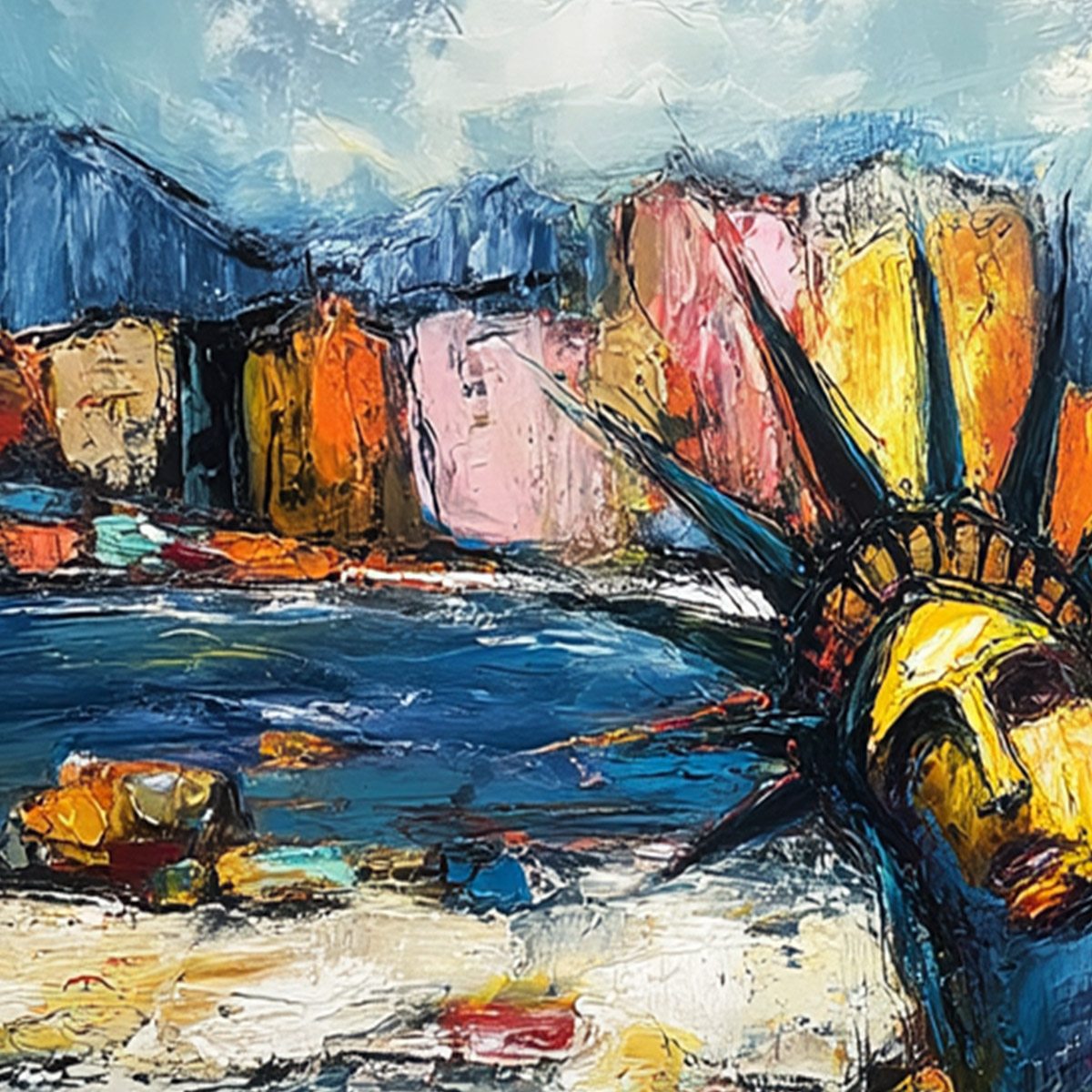 EMPIRE VIBRATIONS: Textured Abstract Statue of Liberty Cityscape Painting - Image 3