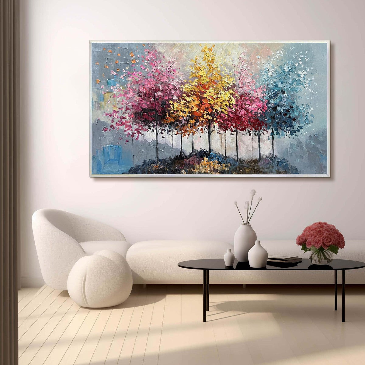ENCHANTED FOREST: Textured Colorful Trees Oil Painting - Image 2