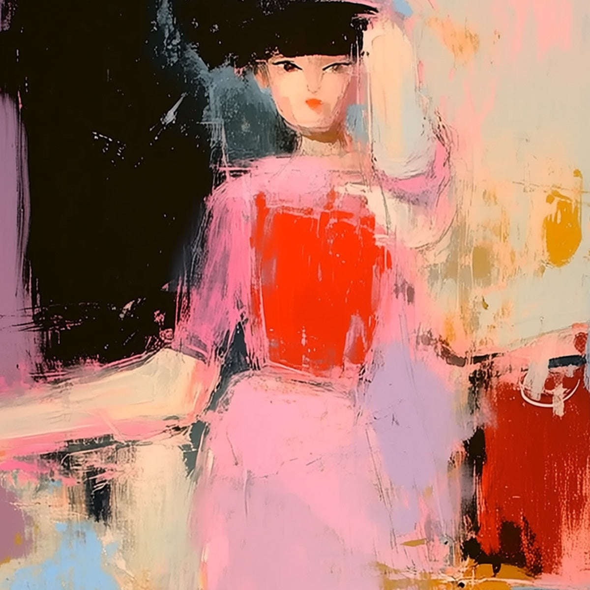 ENIGMA IN PINK: Modern Abstract Figurative Portrait Painting - Image 3