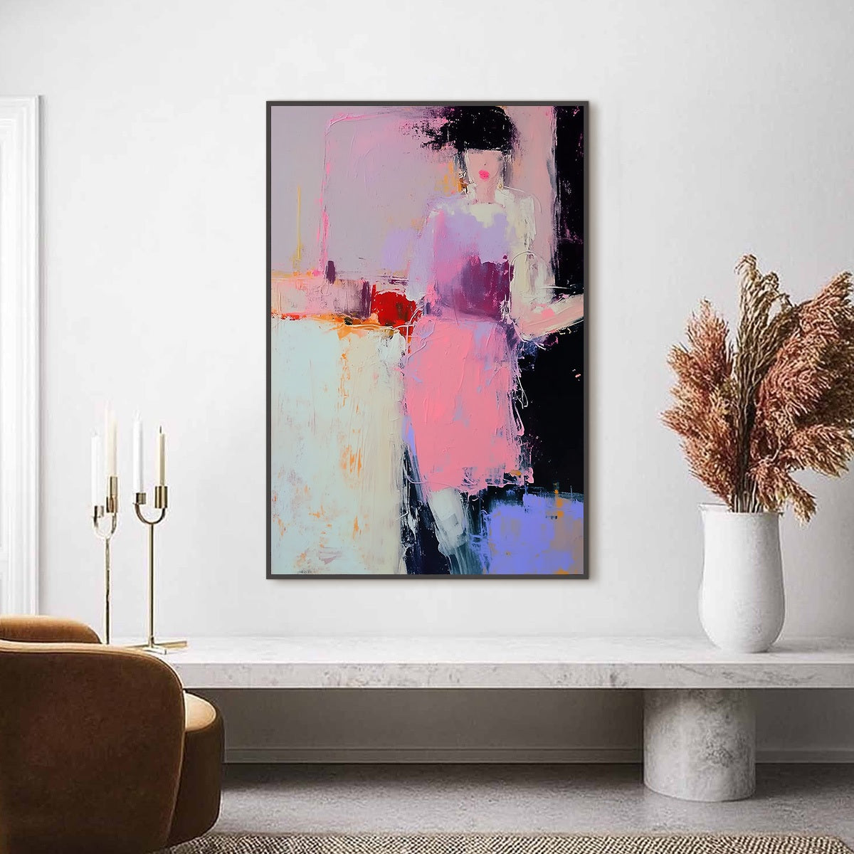 ENIGMA IN PINK: Textured Abstract Portrait Painting of a Woman - Image 2