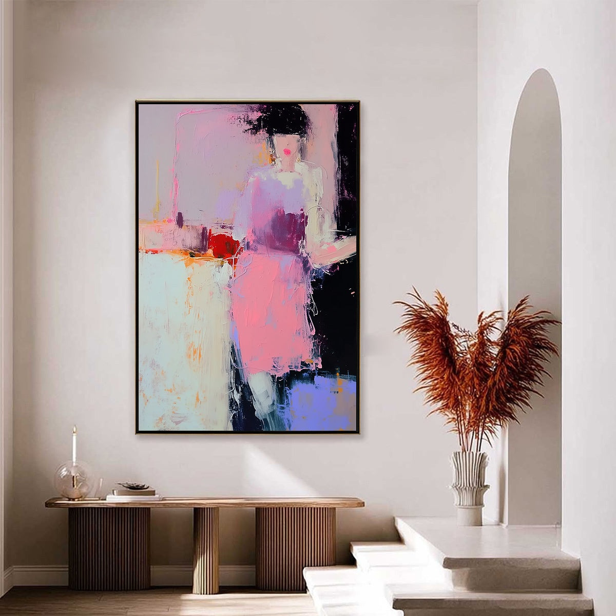 ENIGMA IN PINK: Textured Abstract Portrait Painting of a Woman - Image 4