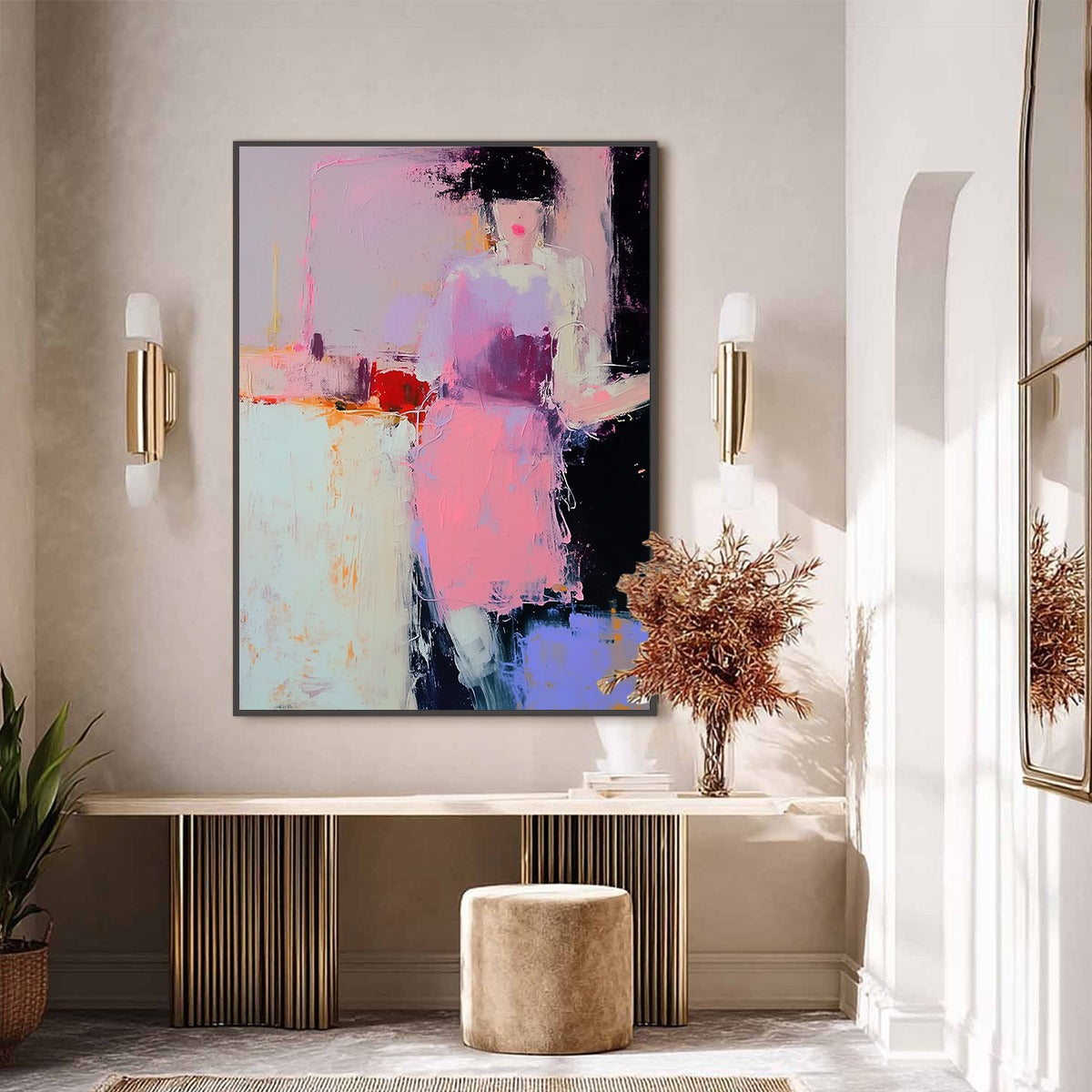 ENIGMA IN PINK: Textured Abstract Portrait Painting of a Woman - Image 6