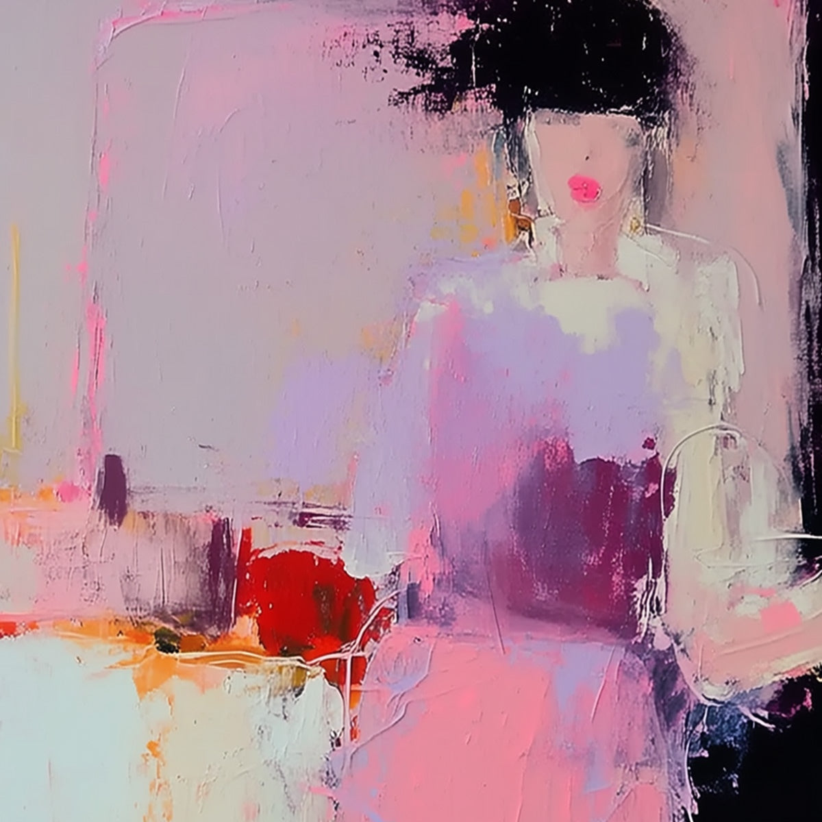 ENIGMA IN PINK: Textured Abstract Portrait Painting of a Woman - Image 3