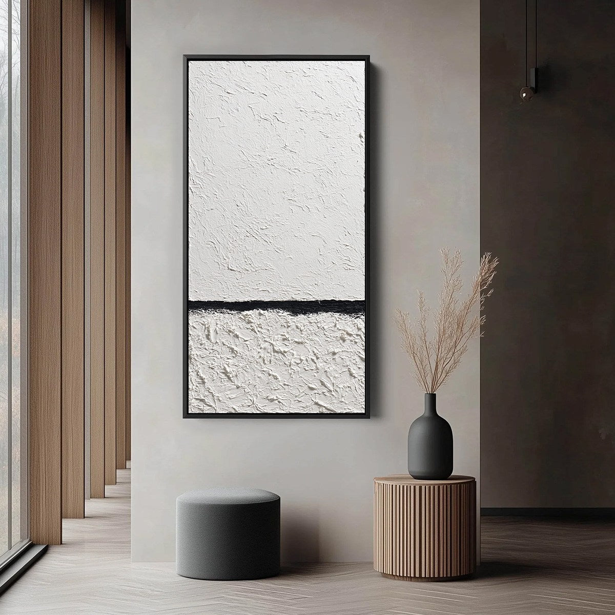 EQUILIBRIUM: Textured Black and White Minimalist Painting - Image 6