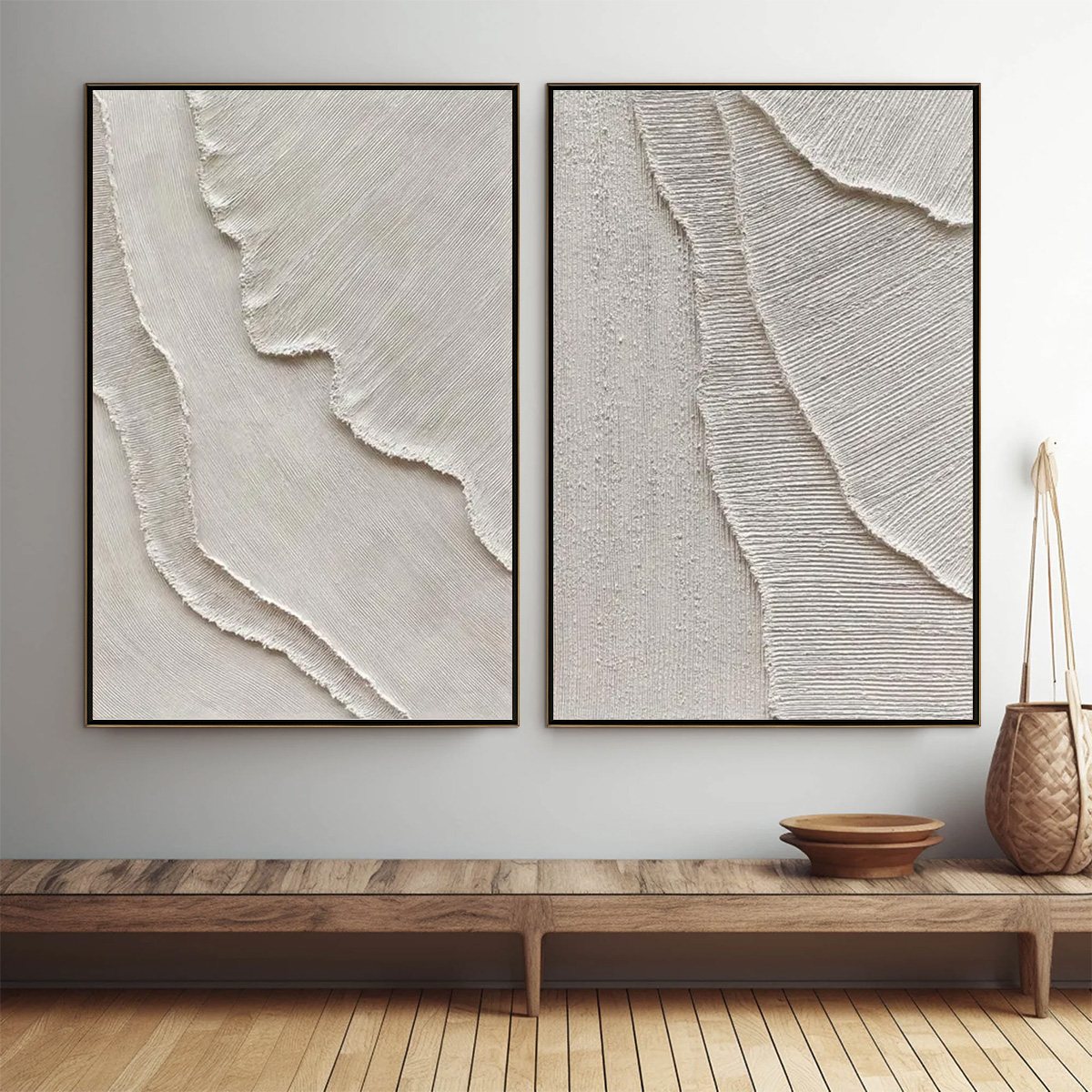 ETCHED IN STONE: Textured Minimalist Abstract Diptych - Image 2