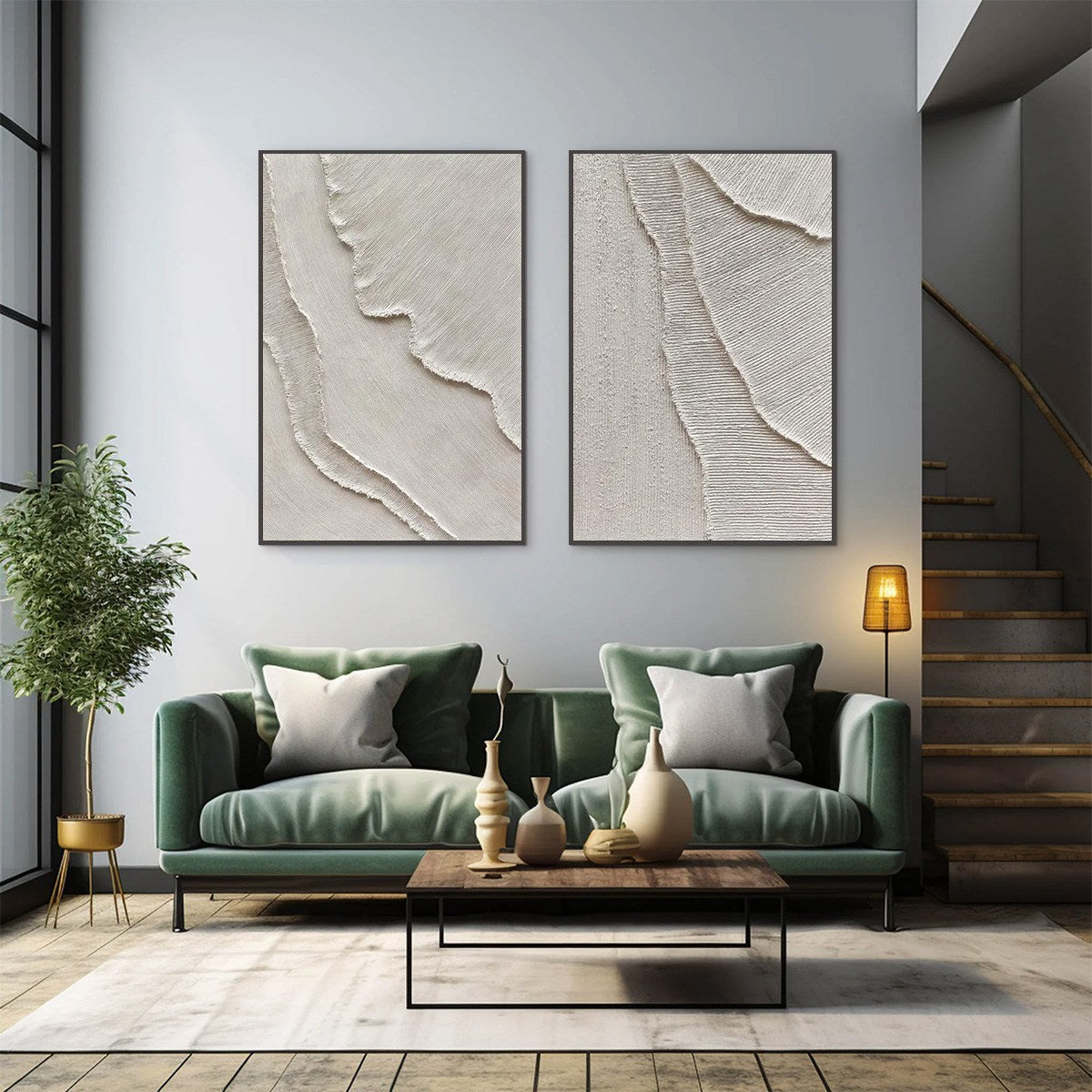 ETCHED IN STONE: Textured Minimalist Abstract Diptych - Image 8