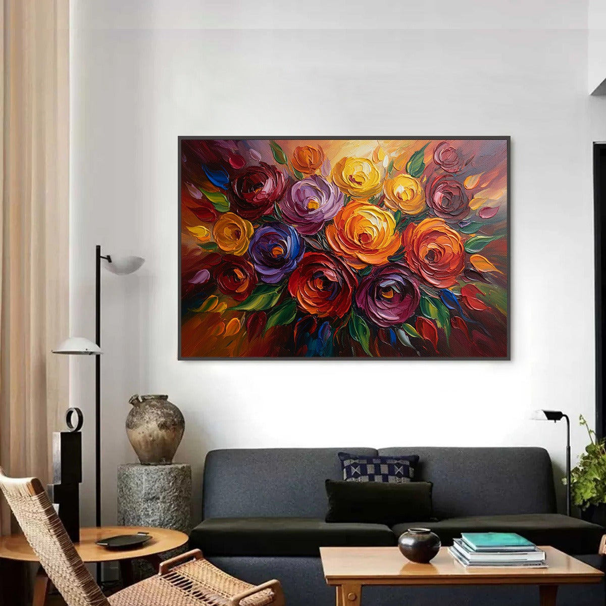 ETERNAL BLOOM: Colorful Textured Impasto Floral Oil Painting - Image 2