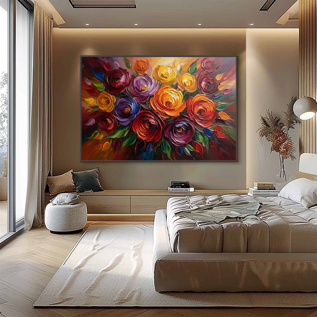 ETERNAL BLOOM: Colorful Textured Impasto Floral Oil Painting - Image 4