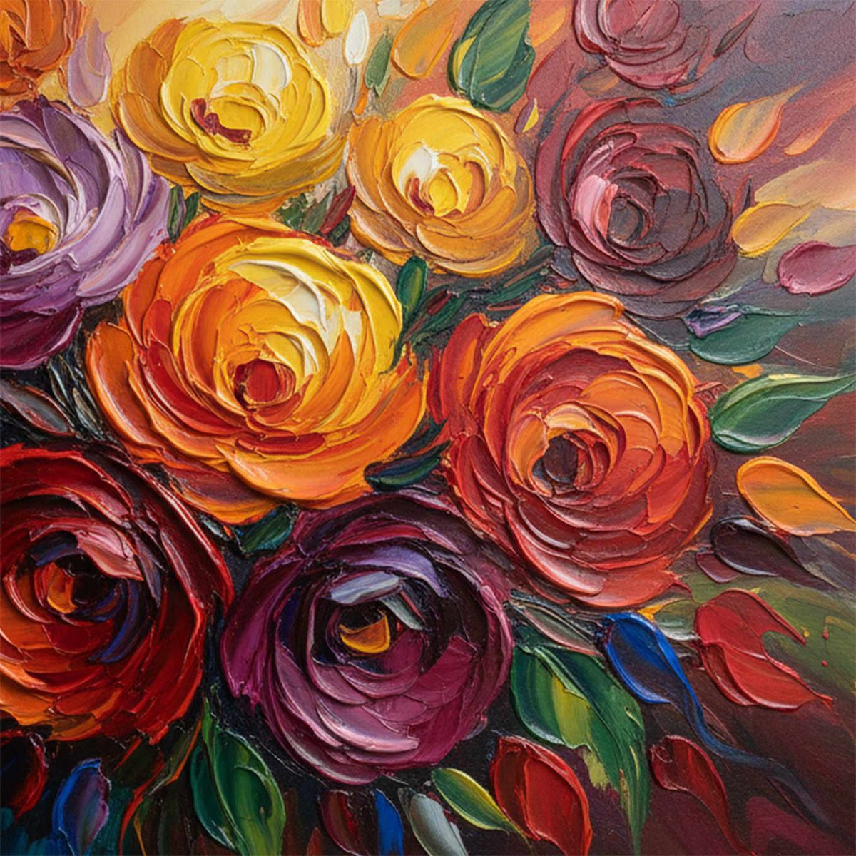 ETERNAL BLOOM: Colorful Textured Impasto Floral Oil Painting - Image 5