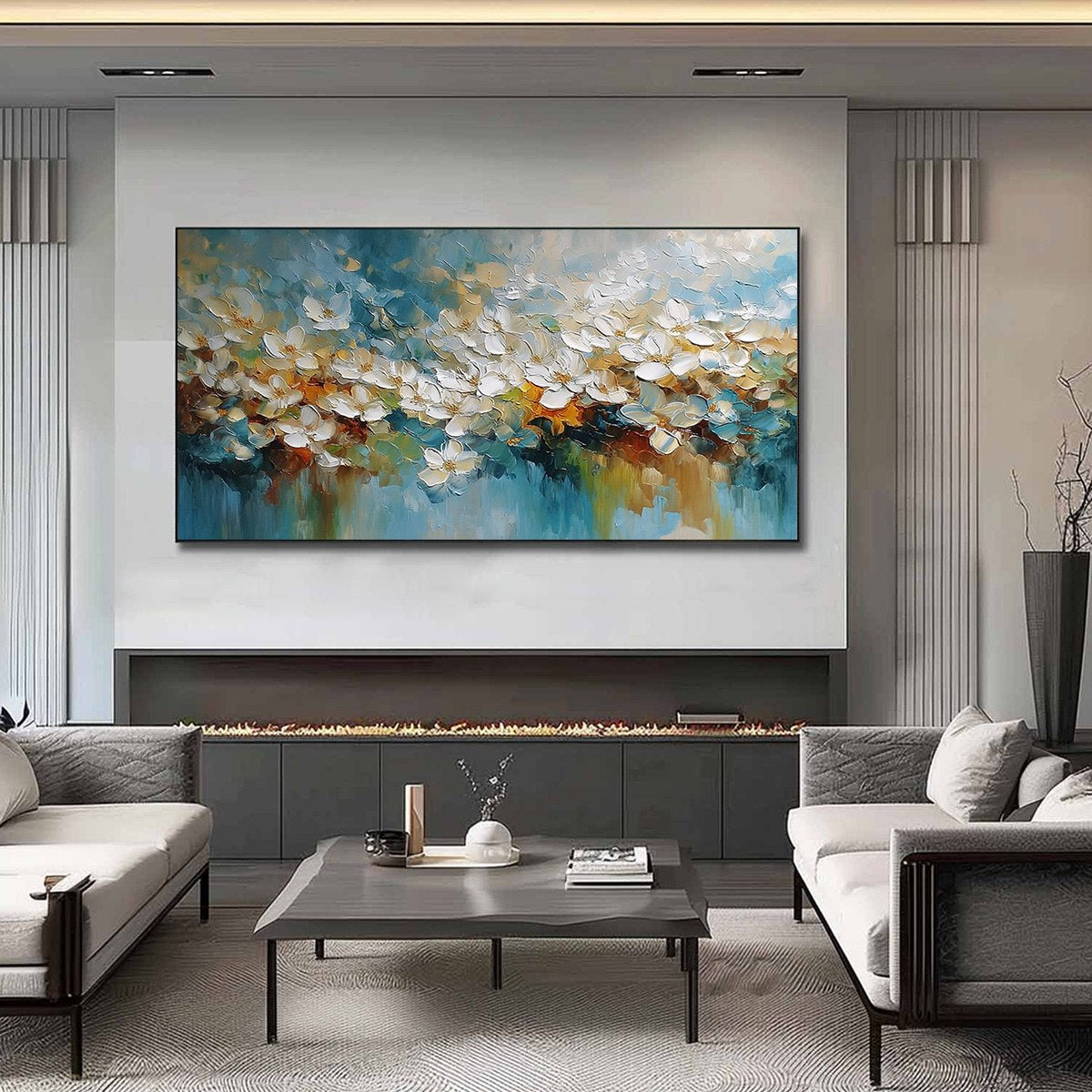 ETERNAL BLOOM: Textured Abstract White Floral Impasto Painting - Image 2