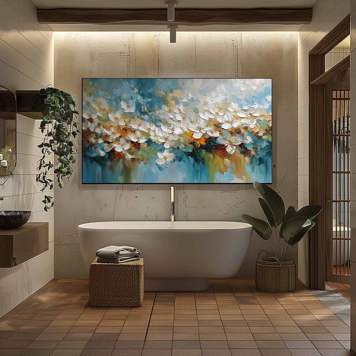 ETERNAL BLOOM: Textured Abstract White Floral Impasto Painting - Image 6
