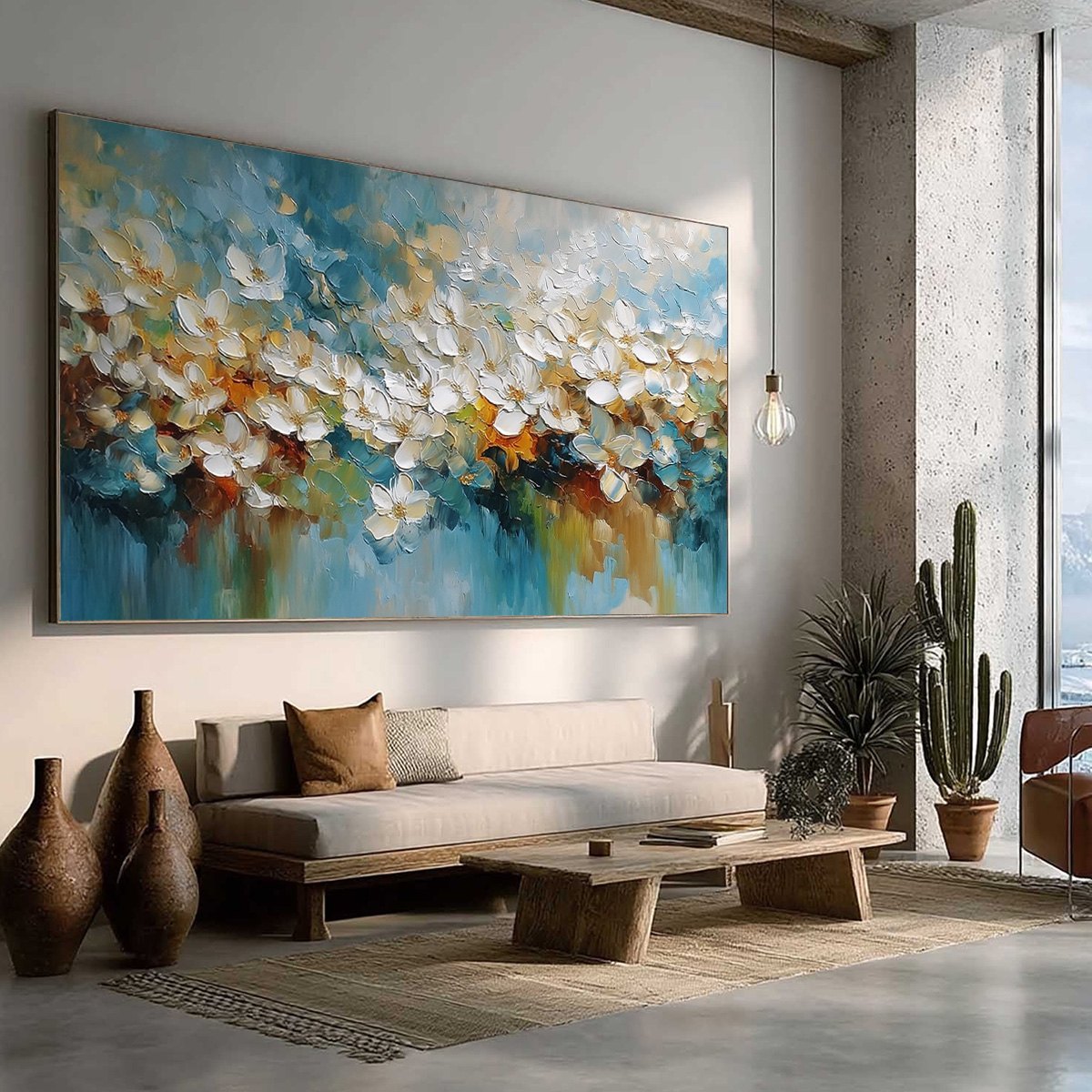 ETERNAL BLOOM: Textured Abstract White Floral Impasto Painting - Image 8