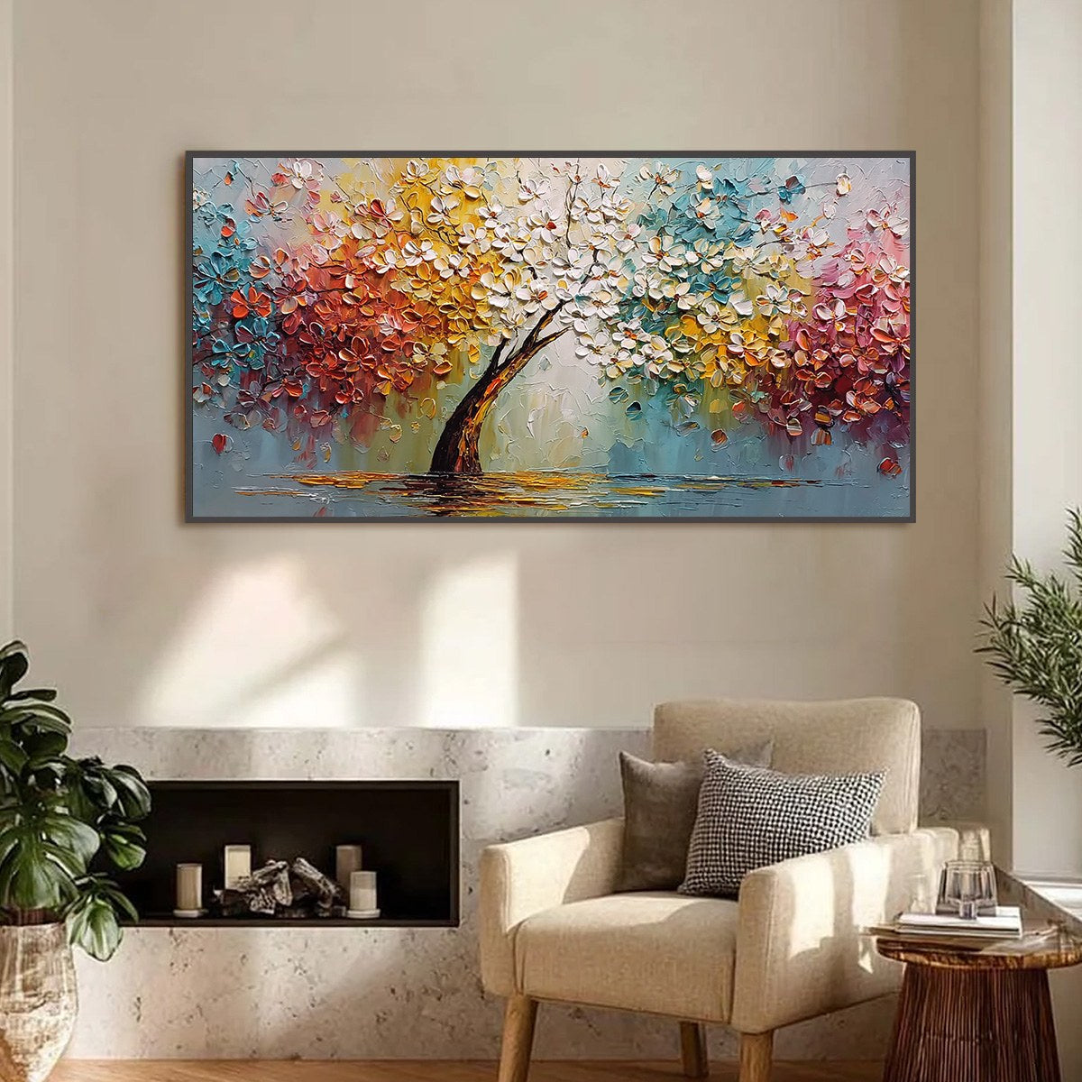 ETERNAL BLOSSOM: Colorful Textured Palette Knife Tree of Life Painting - Image 2