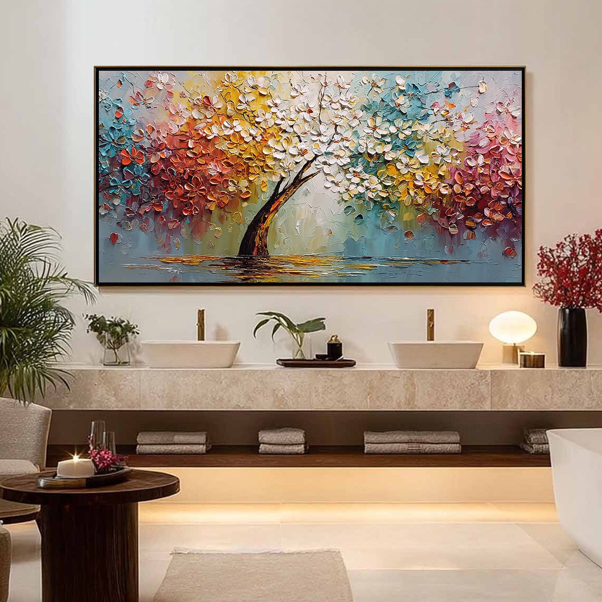 ETERNAL BLOSSOM: Colorful Textured Palette Knife Tree of Life Painting - Image 4