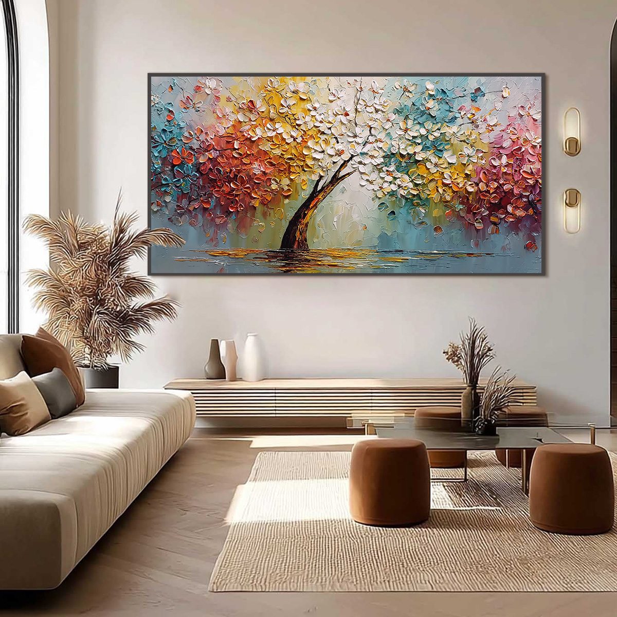 ETERNAL BLOSSOM: Colorful Textured Palette Knife Tree of Life Painting - Image 6