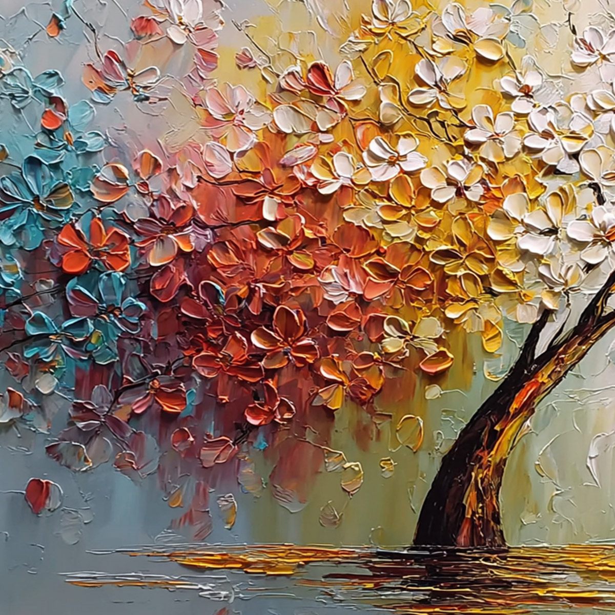 ETERNAL BLOSSOM: Colorful Textured Palette Knife Tree of Life Painting - Image 3
