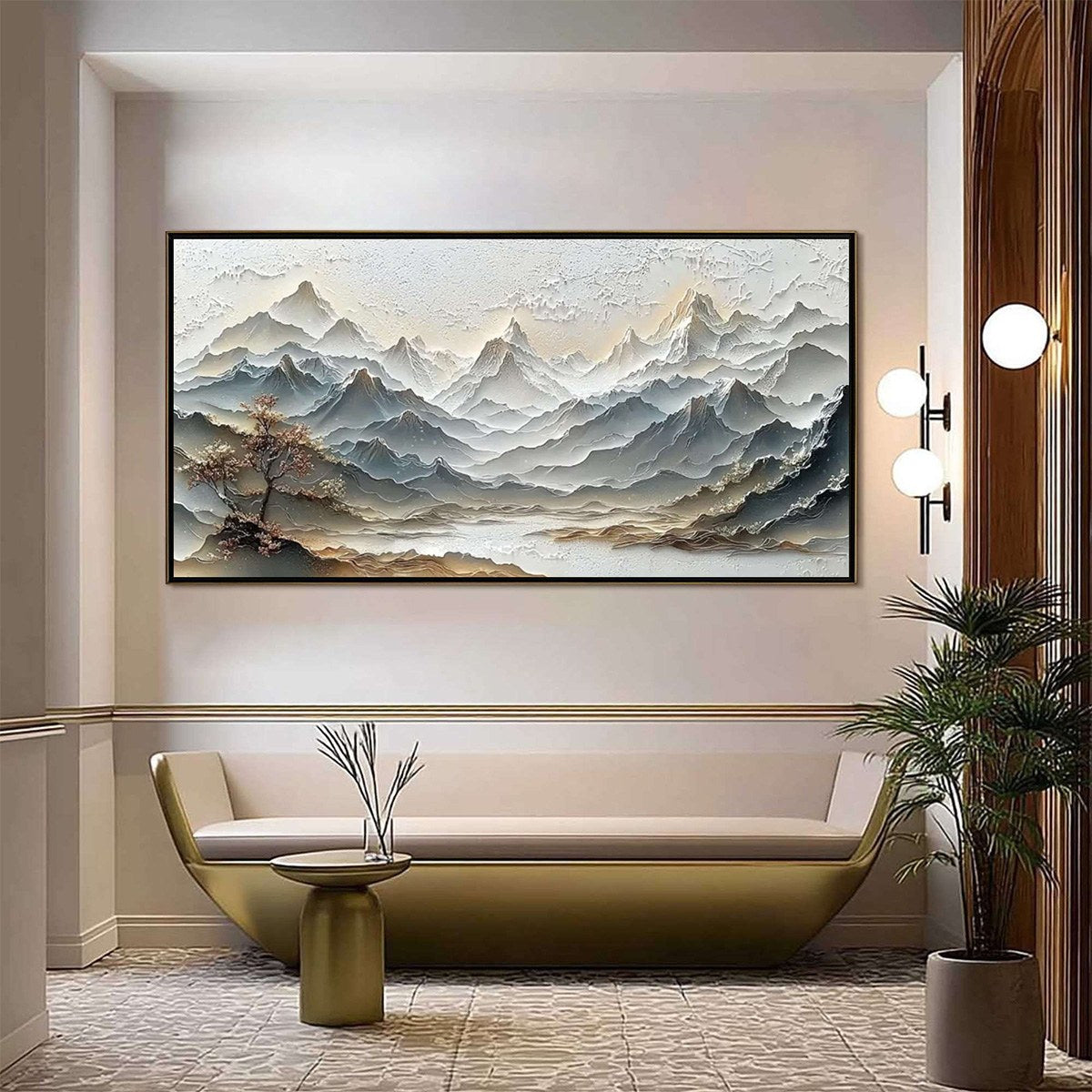 ETERNAL HORIZONS: Textured Wabi Sabi Mountain Landscape Painting - Image 2