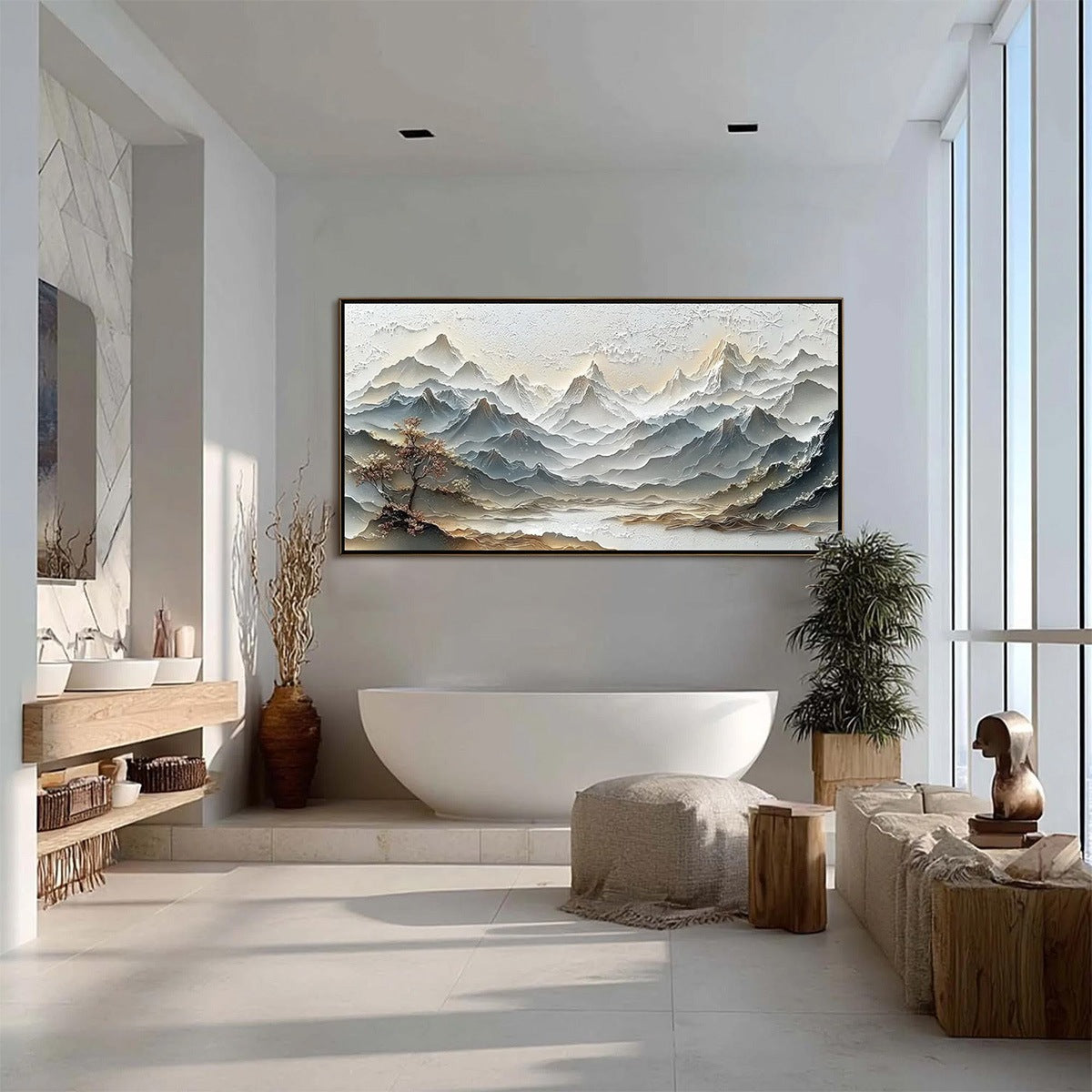 ETERNAL HORIZONS: Textured Wabi Sabi Mountain Landscape Painting - Image 6