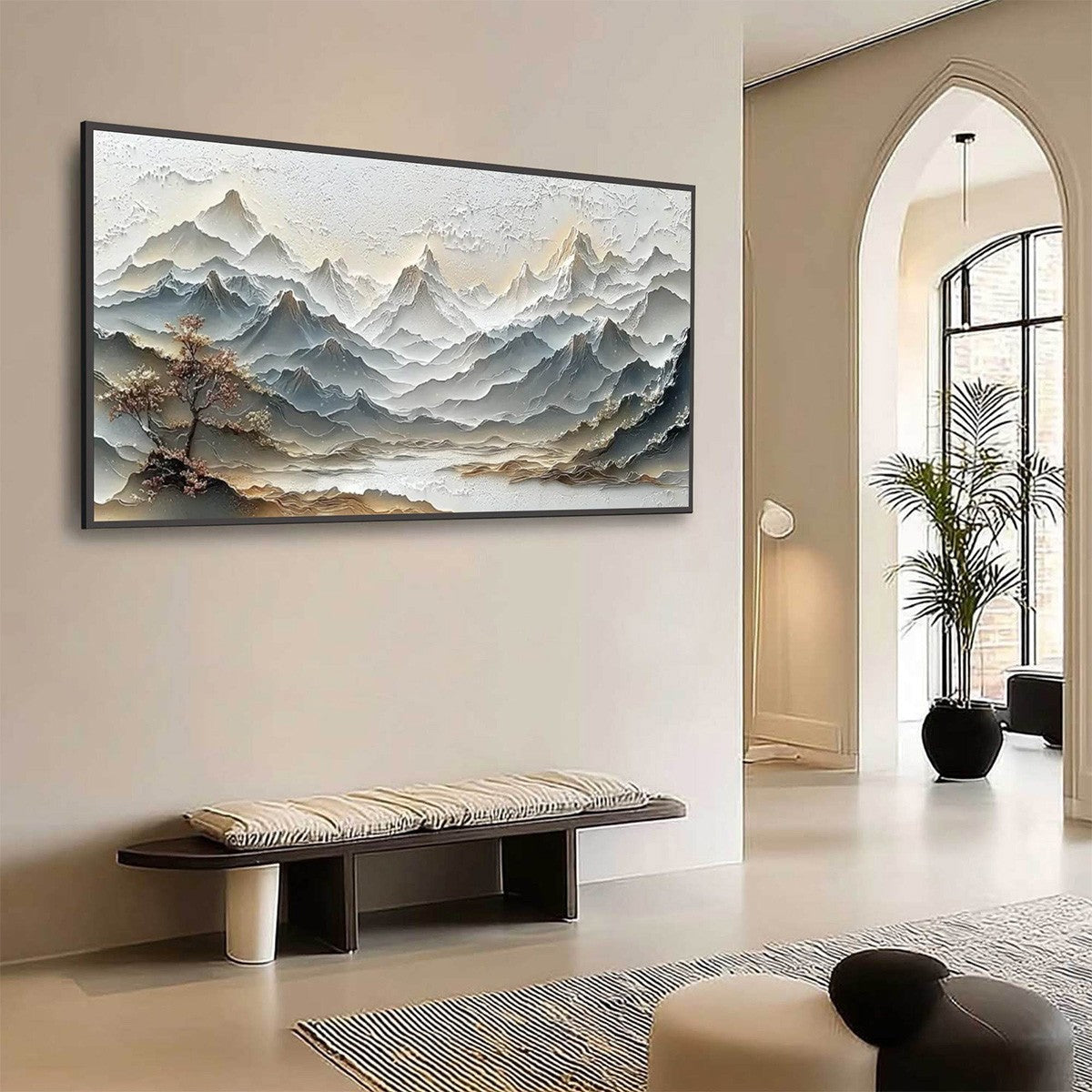 ETERNAL HORIZONS: Textured Wabi Sabi Mountain Landscape Painting - Image 7