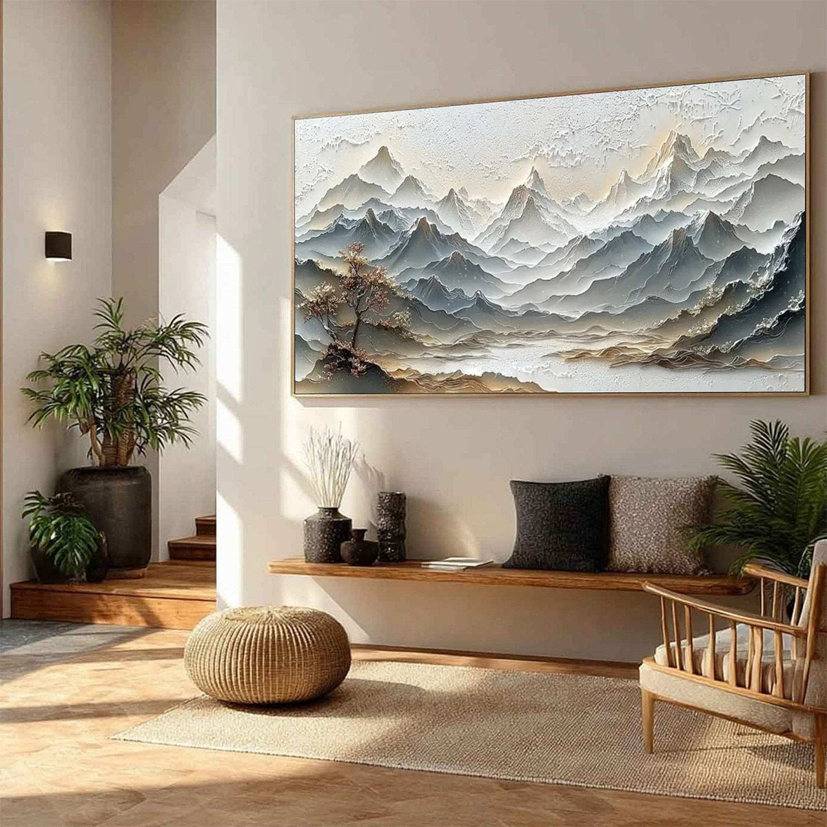 ETERNAL HORIZONS: Textured Wabi Sabi Mountain Landscape Painting - Image 8