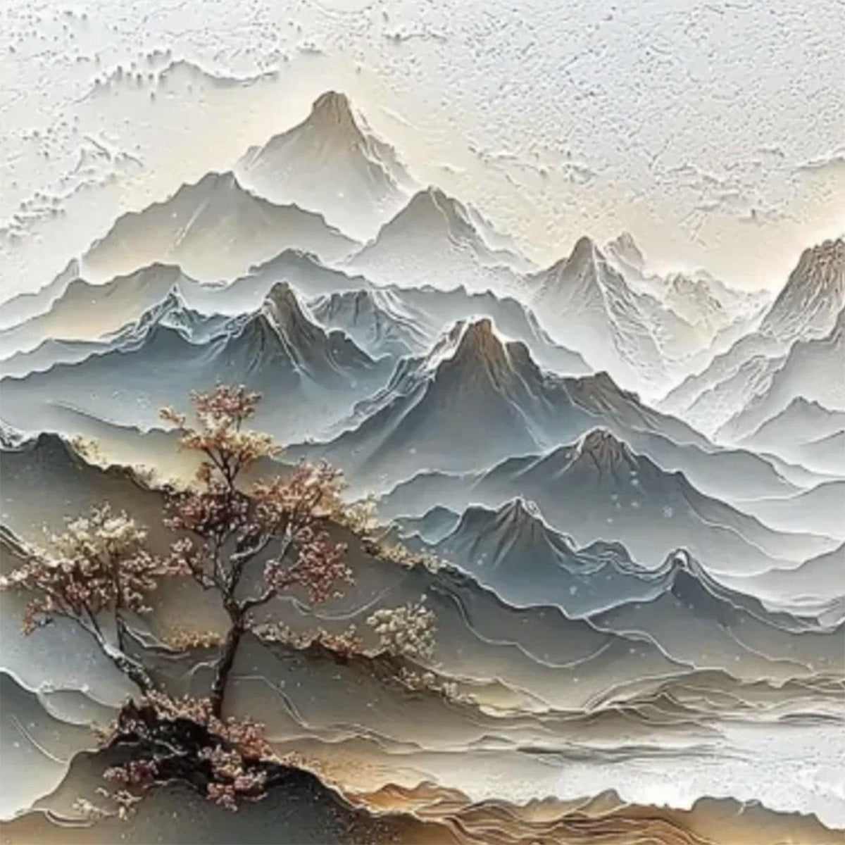 ETERNAL HORIZONS: Textured Wabi Sabi Mountain Landscape Painting - Image 3