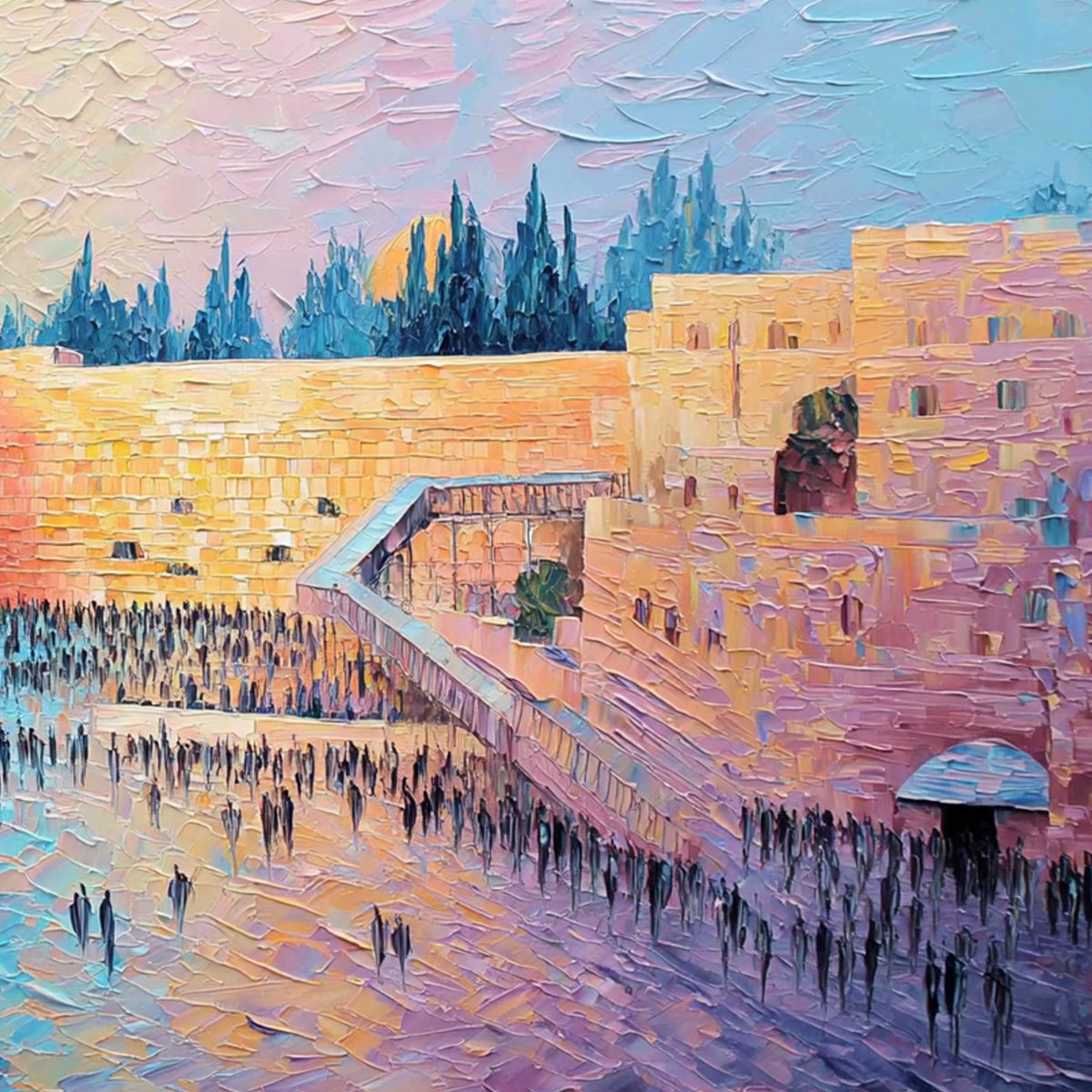 ETERNAL PRAYER: Textured Impasto Painting of Jerusalem's Western Wall - Image 3